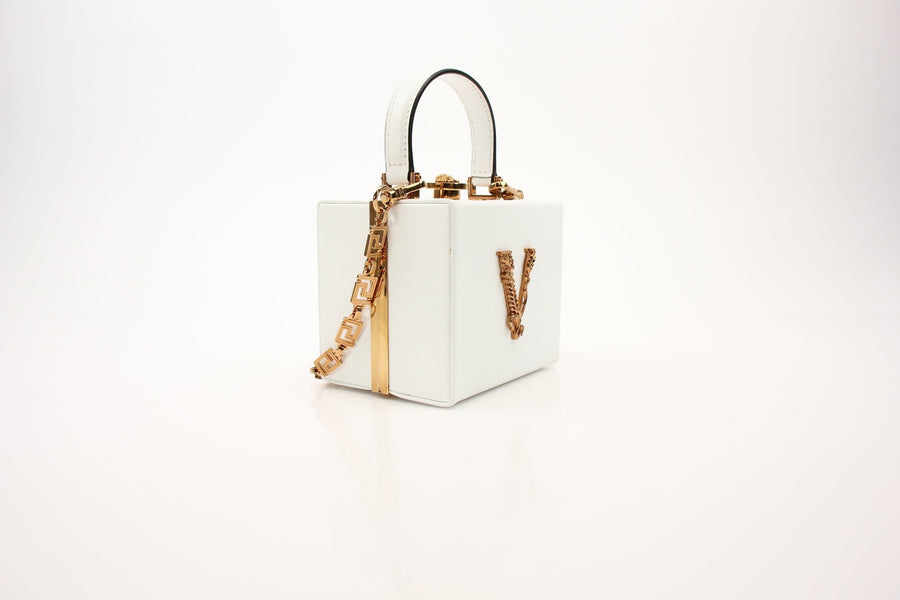 Versace Virtus Box Bag in White with Gold-Tone Hardware