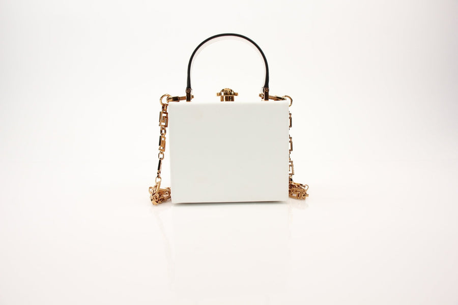 Versace Virtus Box Bag in White with Gold-Tone Hardware