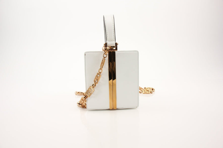 Versace Virtus Box Bag in White with Gold-Tone Hardware