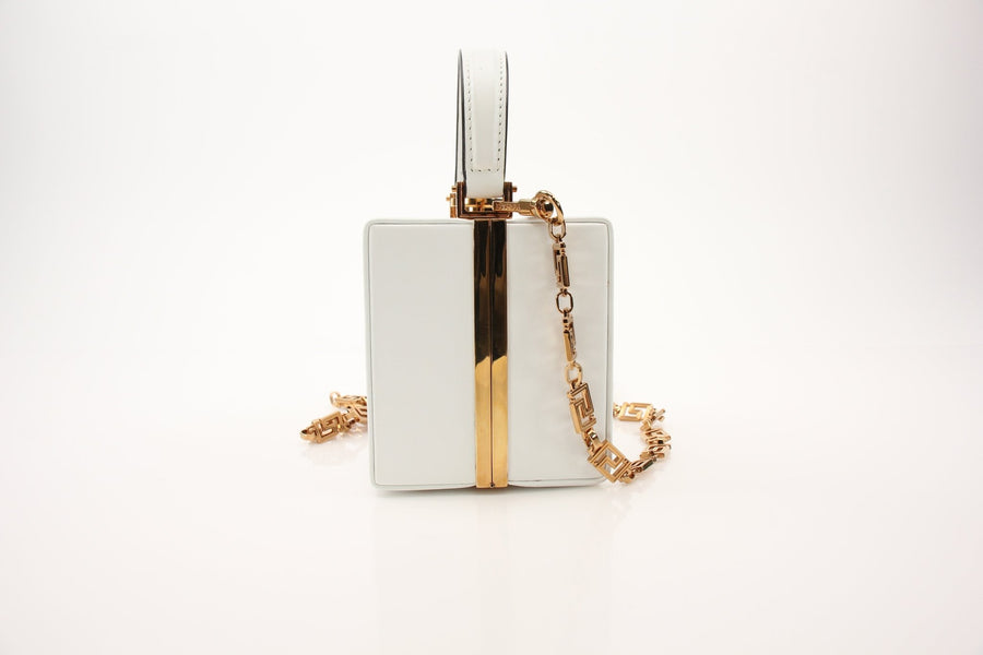 Versace Virtus Box Bag in White with Gold-Tone Hardware