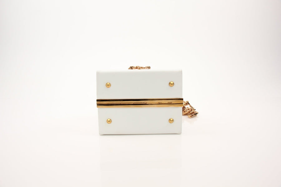 Versace Virtus Box Bag in White with Gold-Tone Hardware
