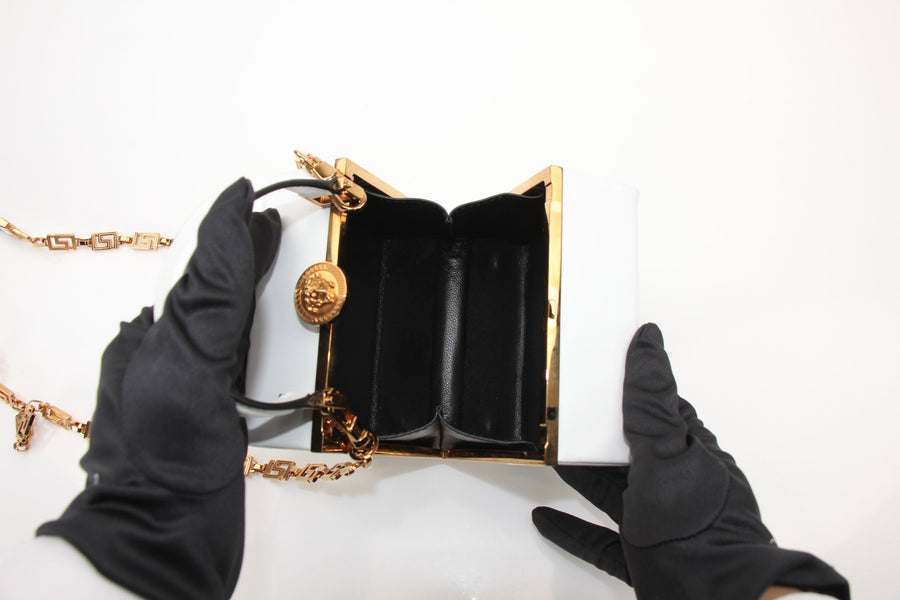 Versace Virtus Box Bag in White with Gold-Tone Hardware