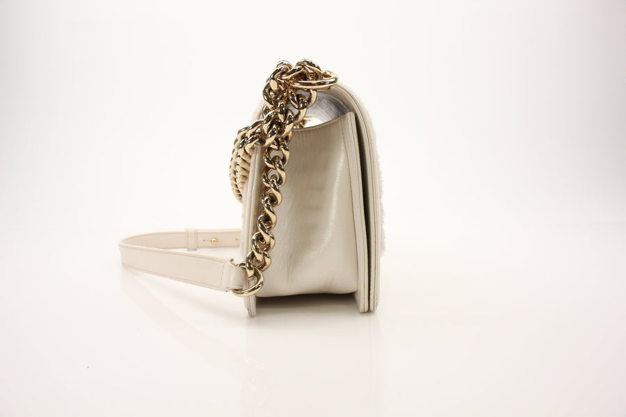Chanel Medium Le Boy Shearling & Leather Shoulder Bag in Ivory