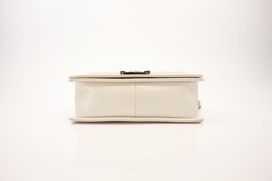 Chanel Medium Le Boy Shearling & Leather Shoulder Bag in Ivory
