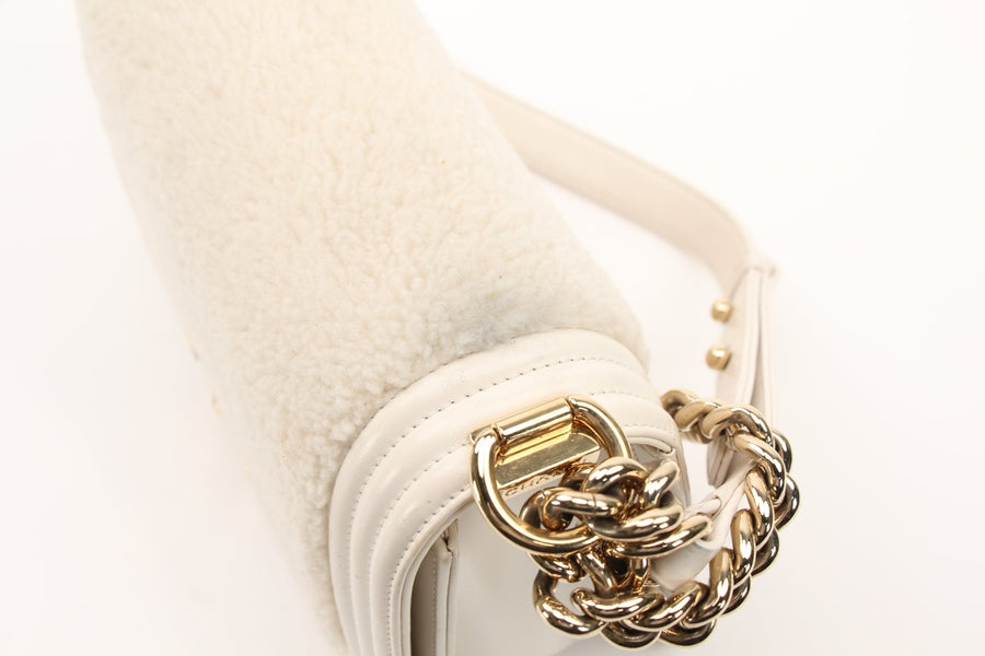 Chanel Medium Le Boy Shearling & Leather Shoulder Bag in Ivory