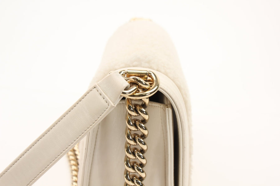 Chanel Medium Le Boy Shearling & Leather Shoulder Bag in Ivory