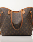 Louis Vuitton Neverfull Monogram Tote handbag with gold accents and adjustable straps, featuring iconic LV monogram canvas.