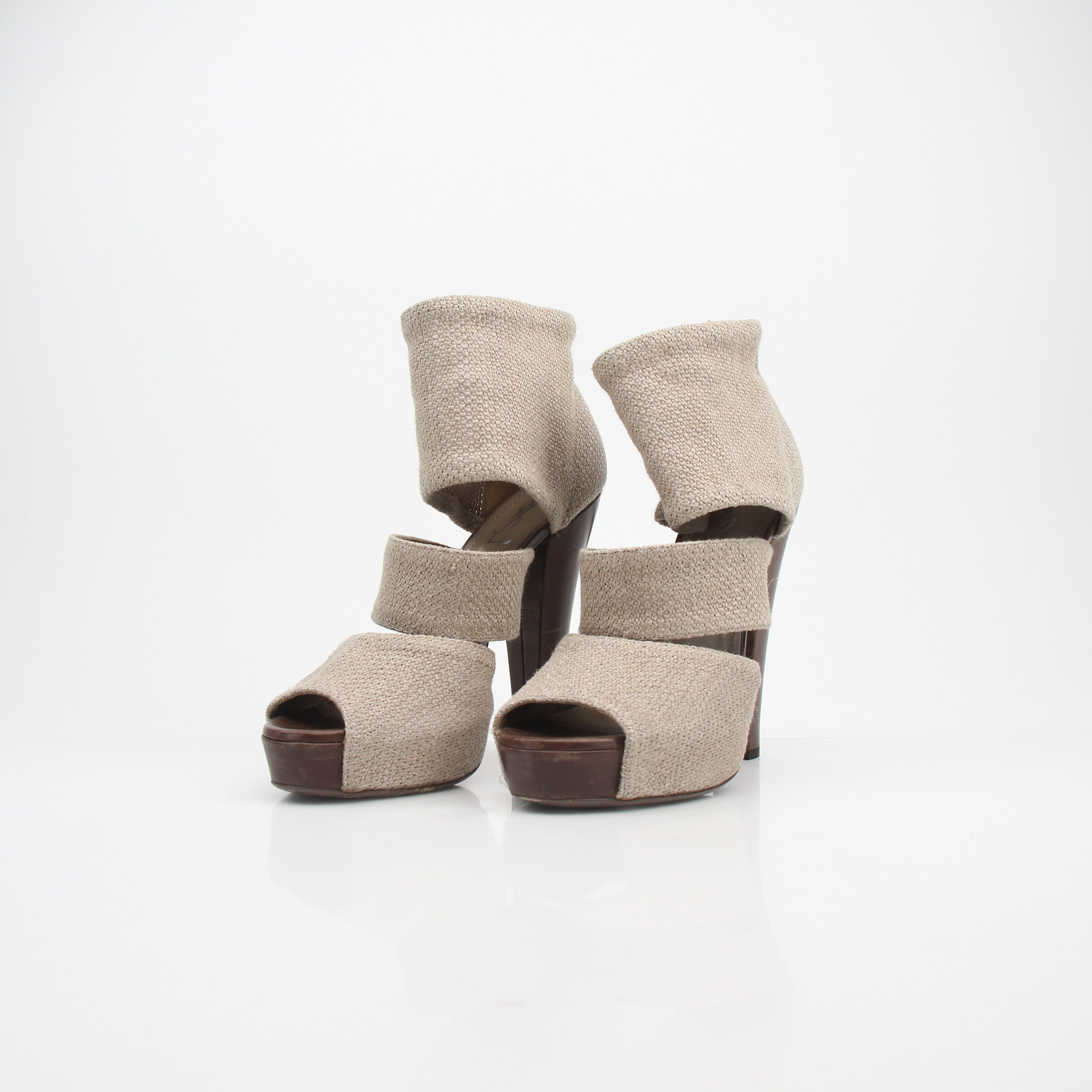 Saint Laurent Vintage Three Strap Platform Peep Toe Booties