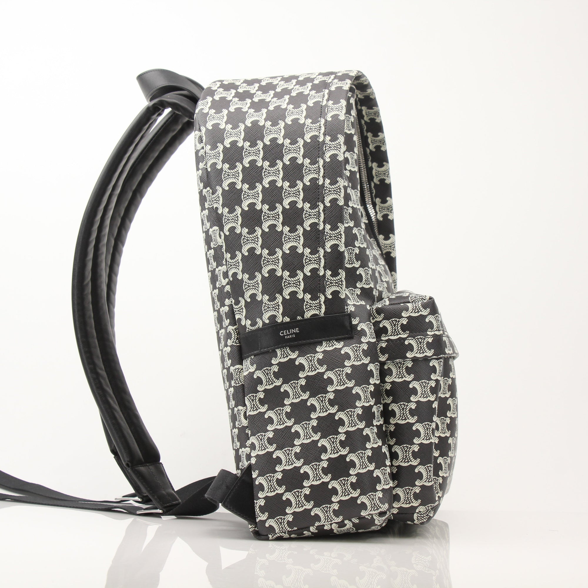 Gold & Beyond Celine Triomphe canvas backpack for travel, showcasing a stylish, durable bag with iconic design details.