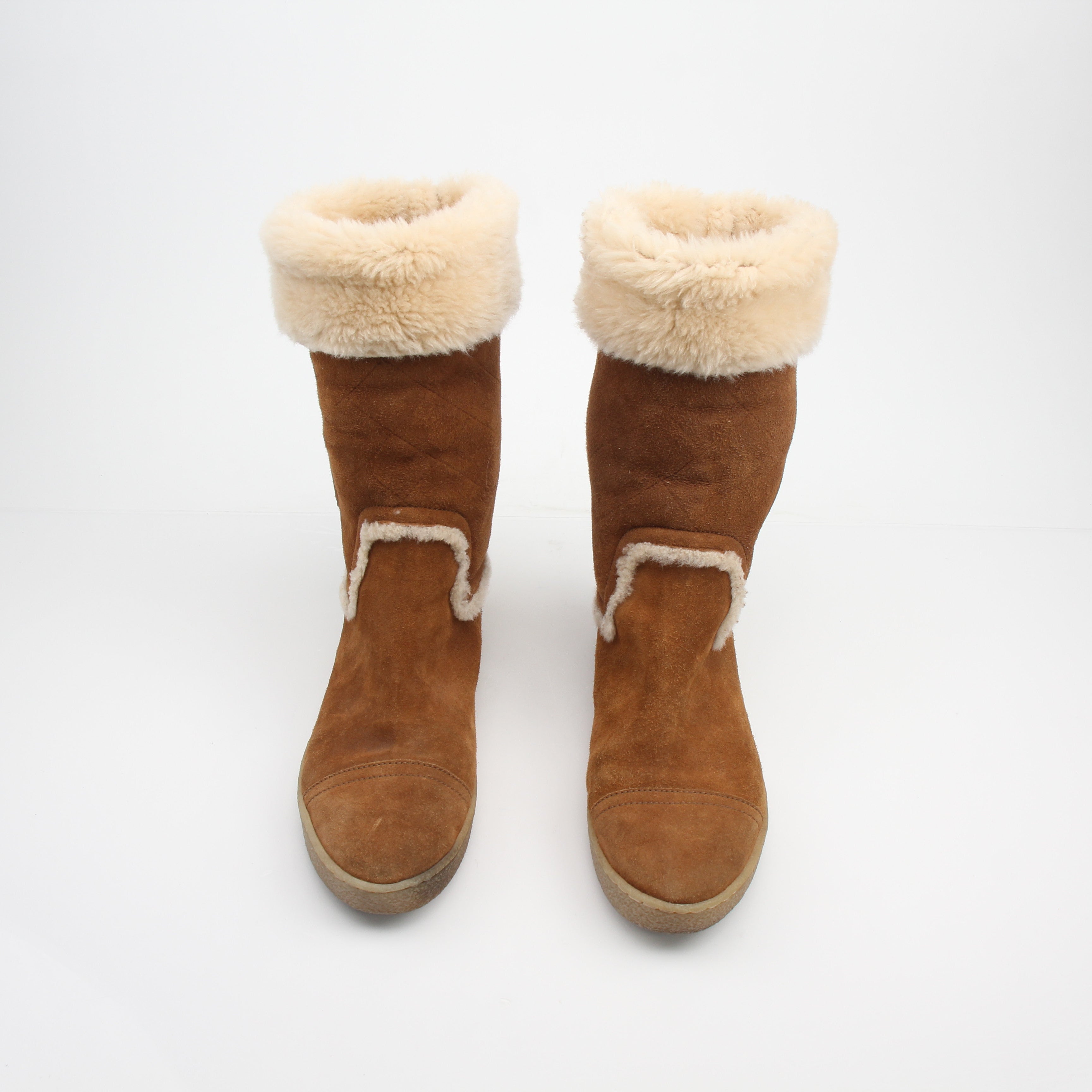 Chanel Women's Suede Shearling CC Mid-Calf Boots
