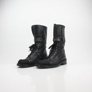 Chanel Shiny Calfskin Lace-Up Combat Boots