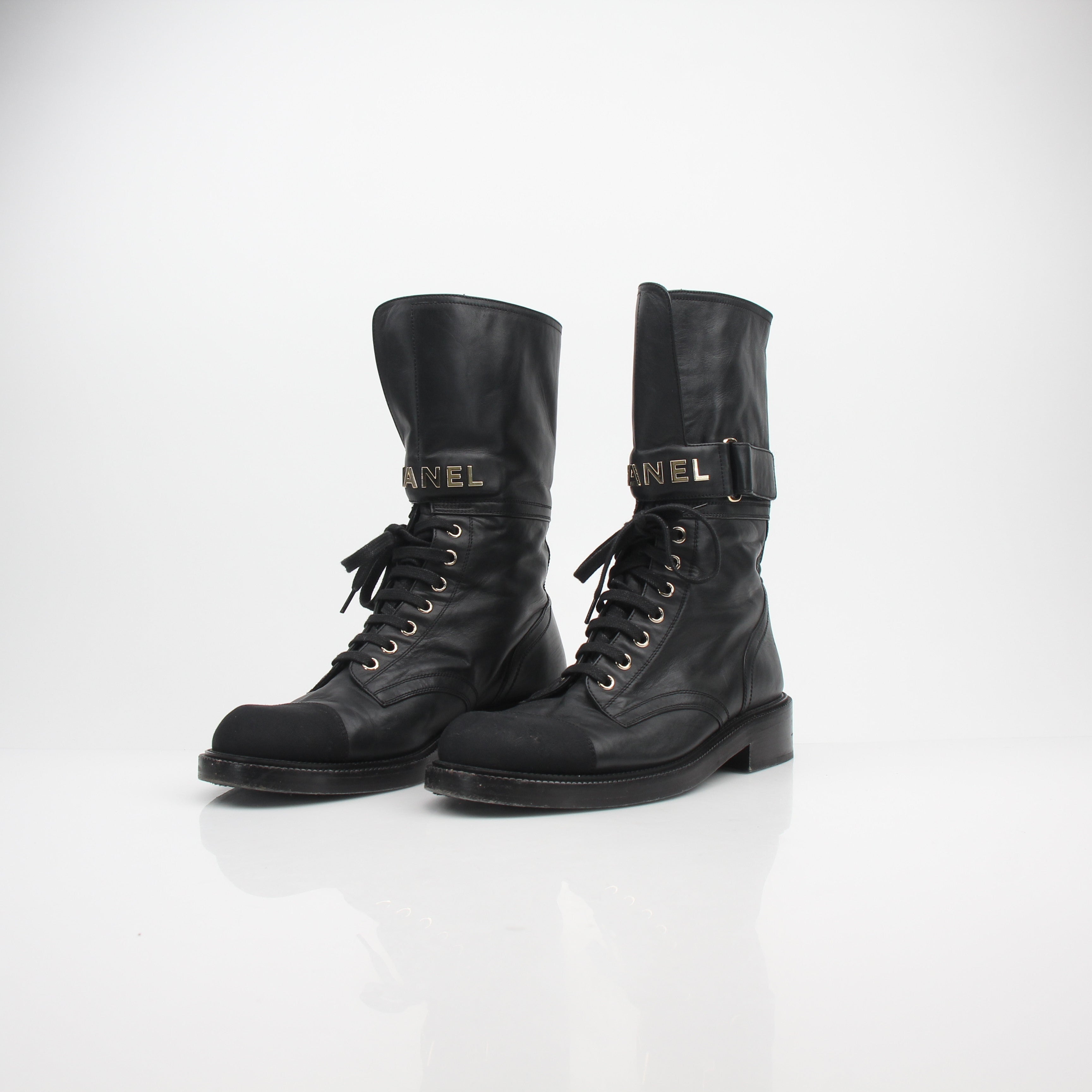 Chanel Shiny Calfskin Lace-Up Combat Boots
