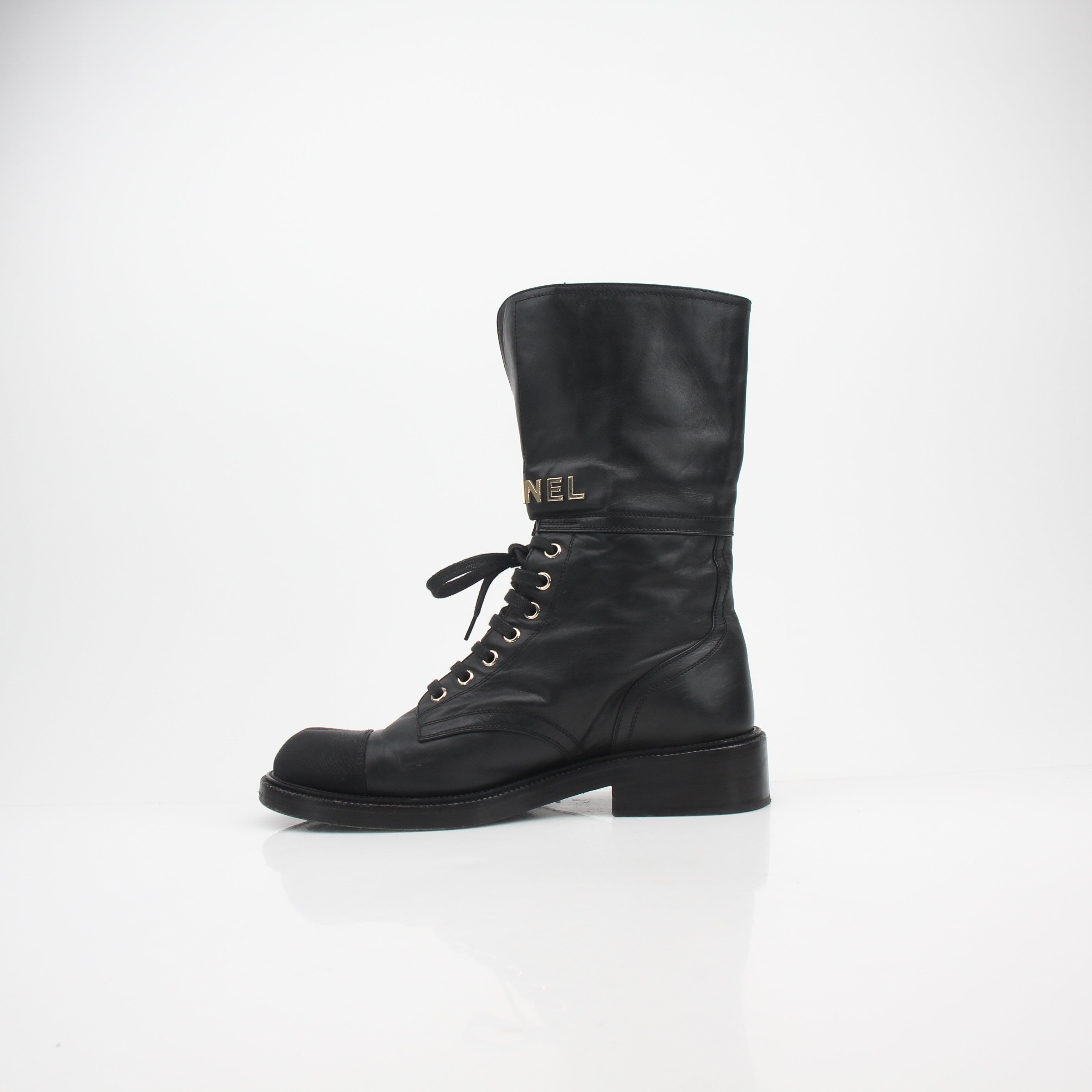Chanel Shiny Calfskin Lace-Up Combat Boots