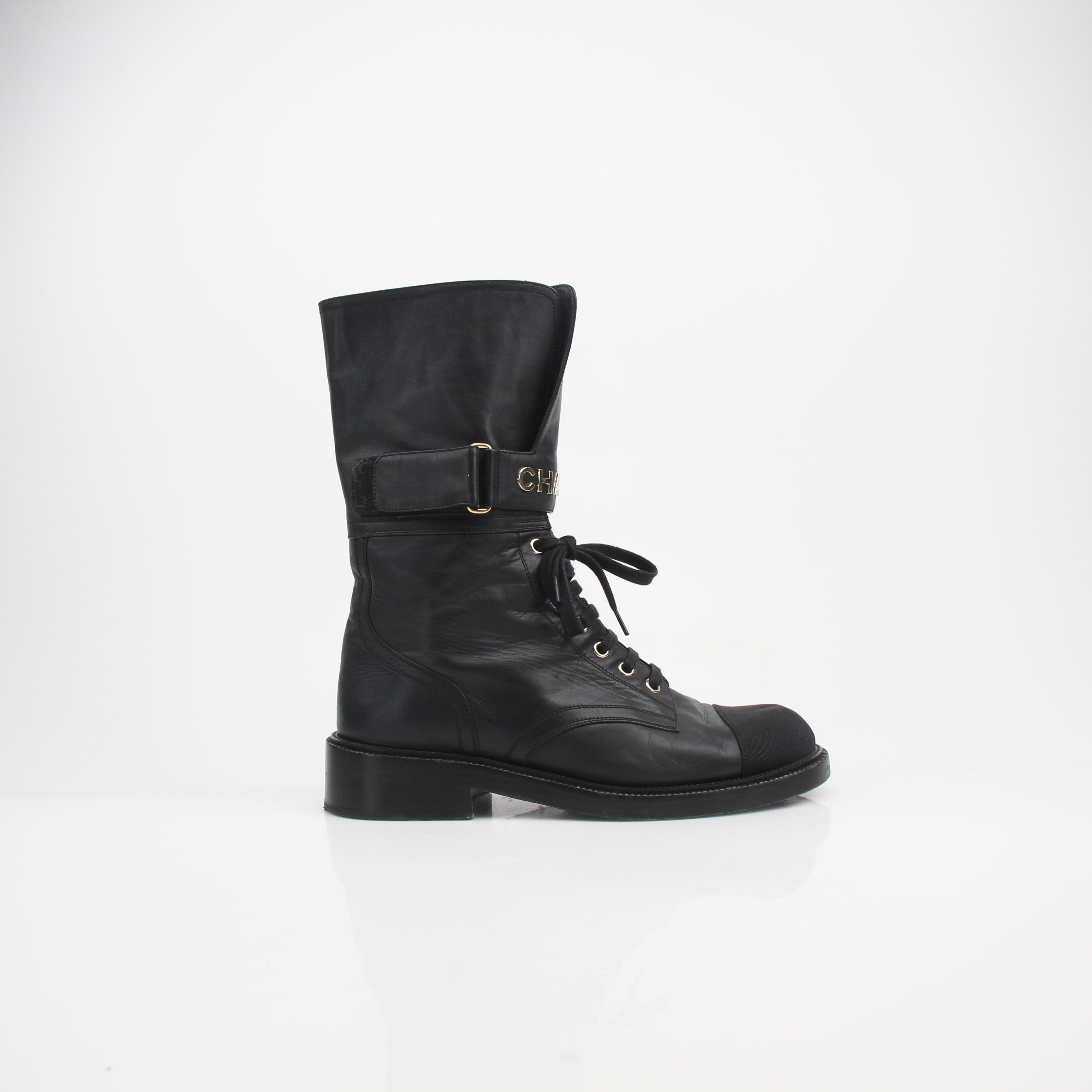 Chanel Shiny Calfskin Lace-Up Combat Boots