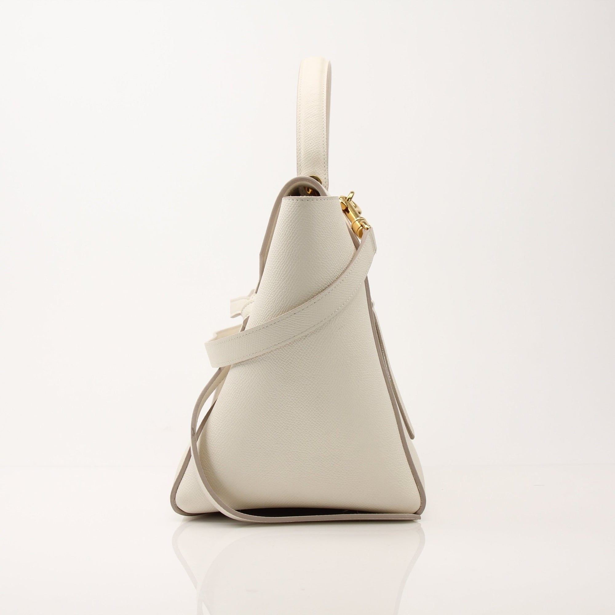 Gold & Beyond Celine Mini Belt Bag handbag with adjustable strap and sleek design, shown in black leather.