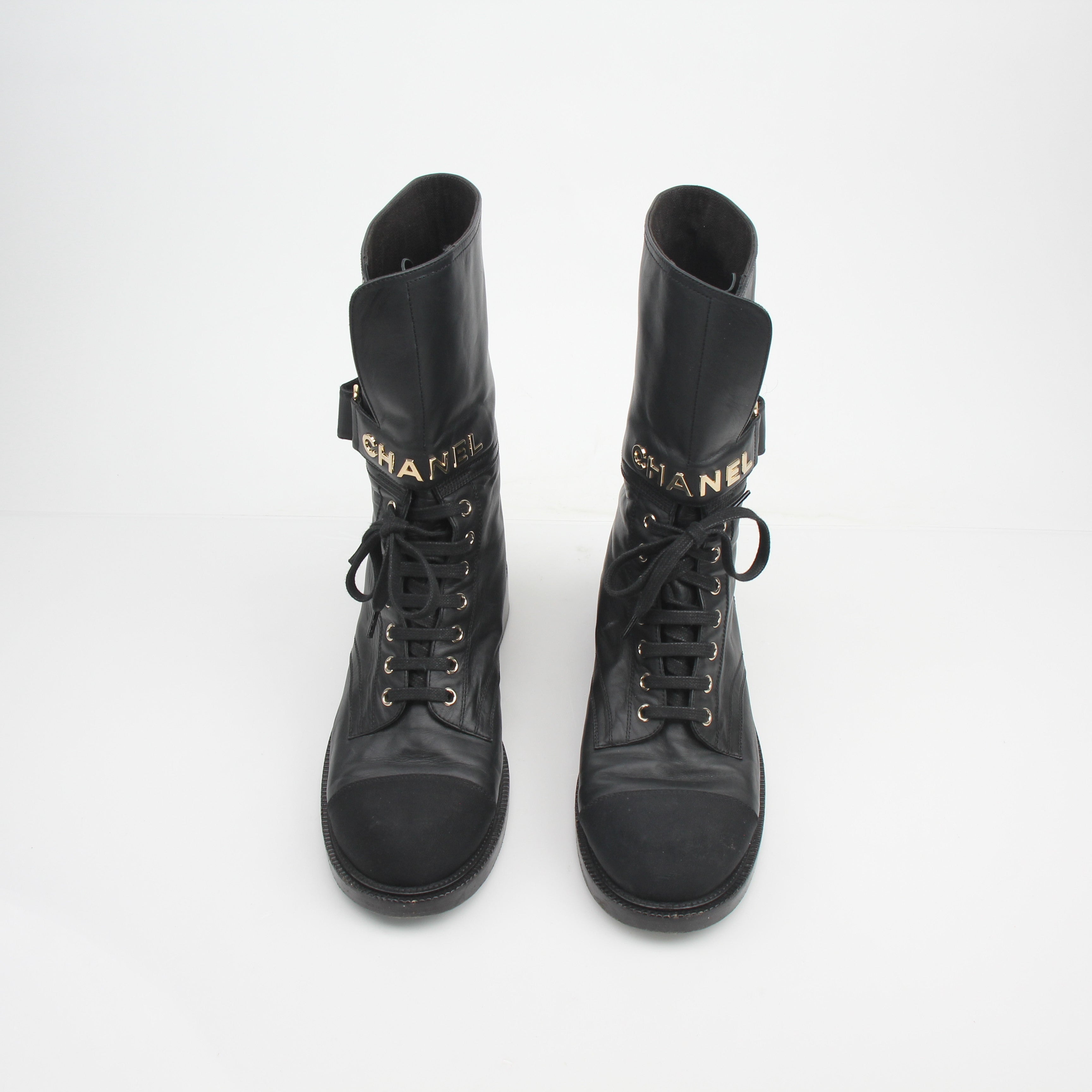 Chanel Shiny Calfskin Lace-Up Combat Boots