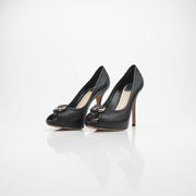 Christian Dior Buckle Black Leather Peep Toe Heels