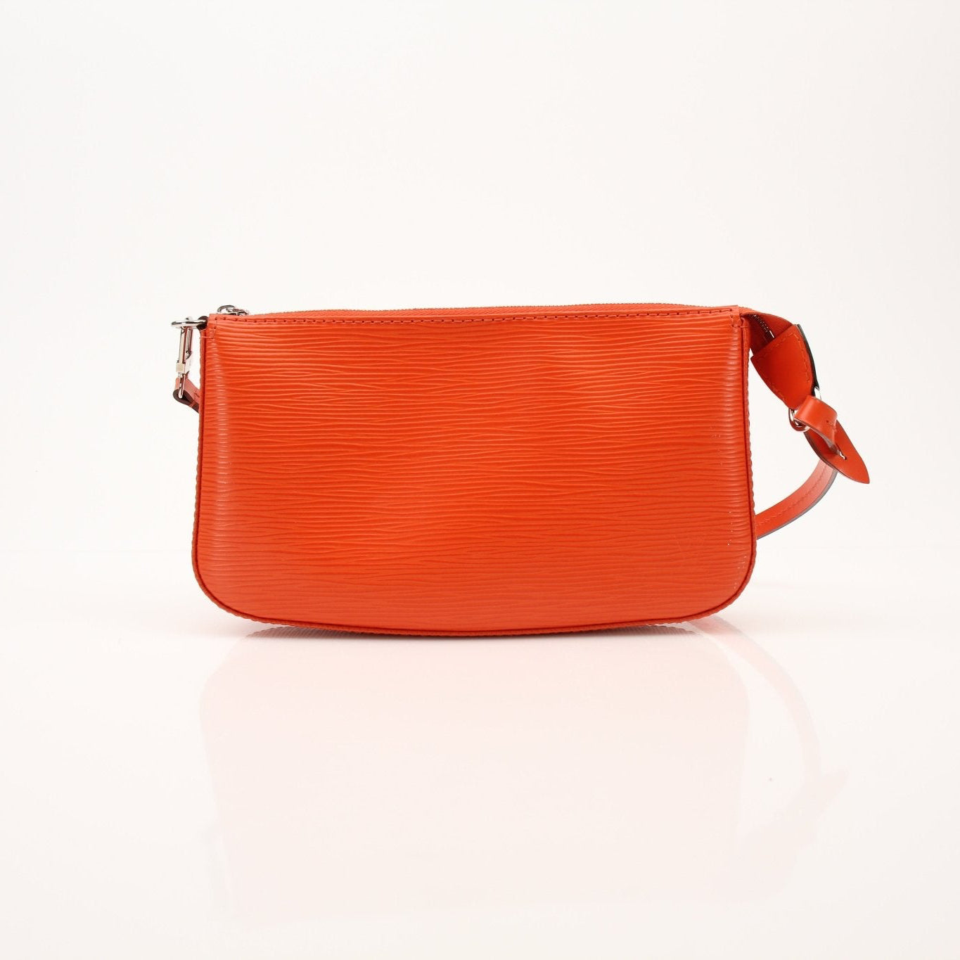 Louis Vuitton Epi Pochette handbag in textured leather with gold hardware, showcasing a compact, stylish accessory.