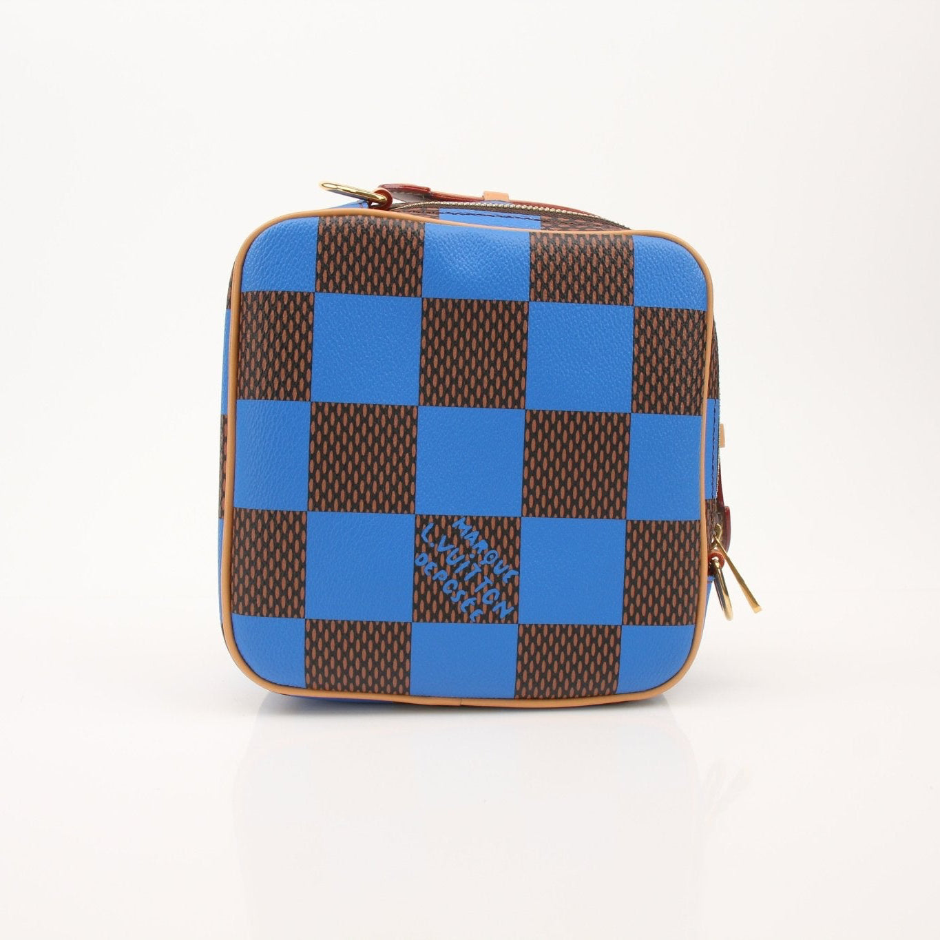 Louis Vuitton Damier Chess Messenger Bag handbag with gold accents, featuring signature checkered pattern and adjustable strap.