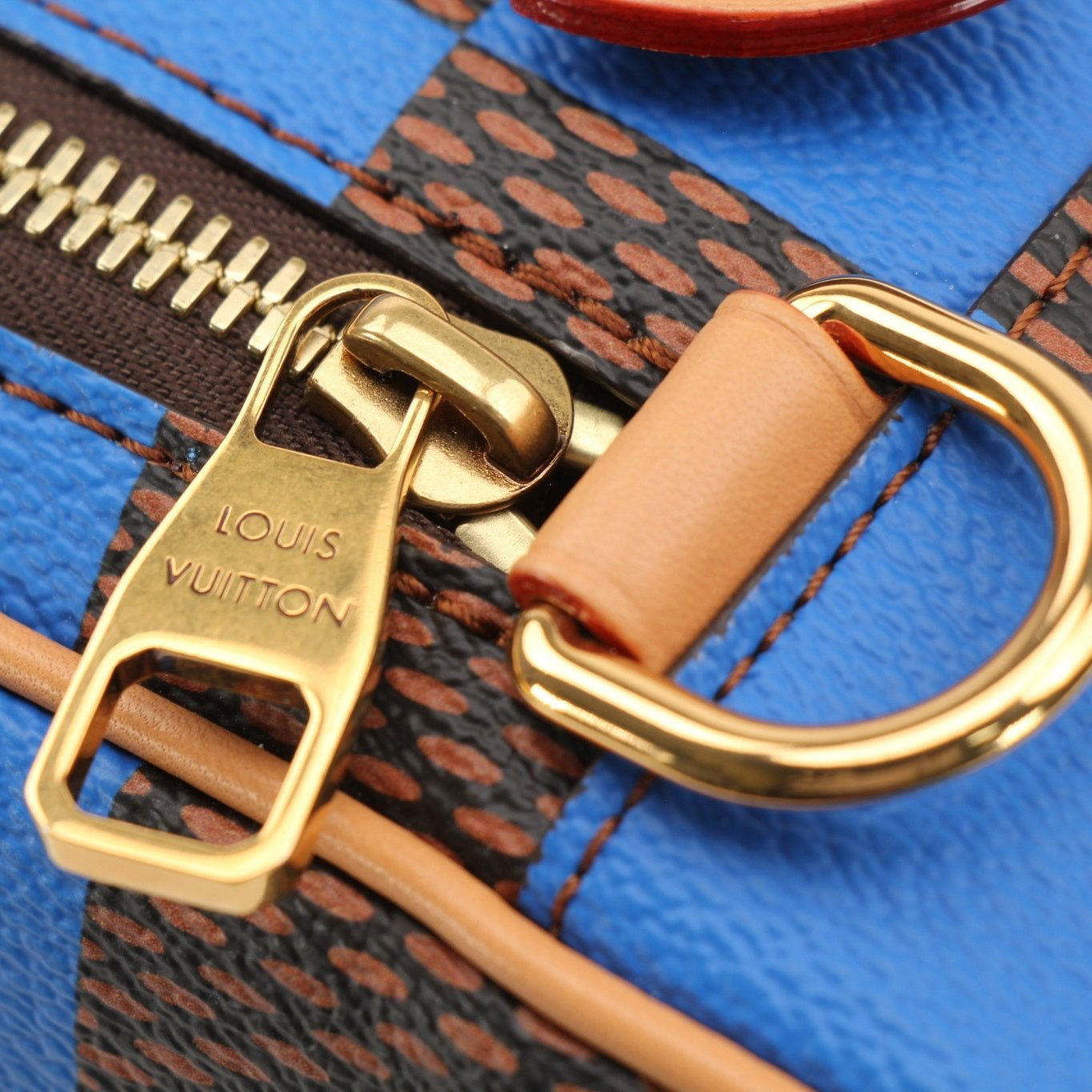 Louis Vuitton Damier Chess Messenger Bag, Gold & Beyond handbag with checkered pattern and adjustable strap, front view.