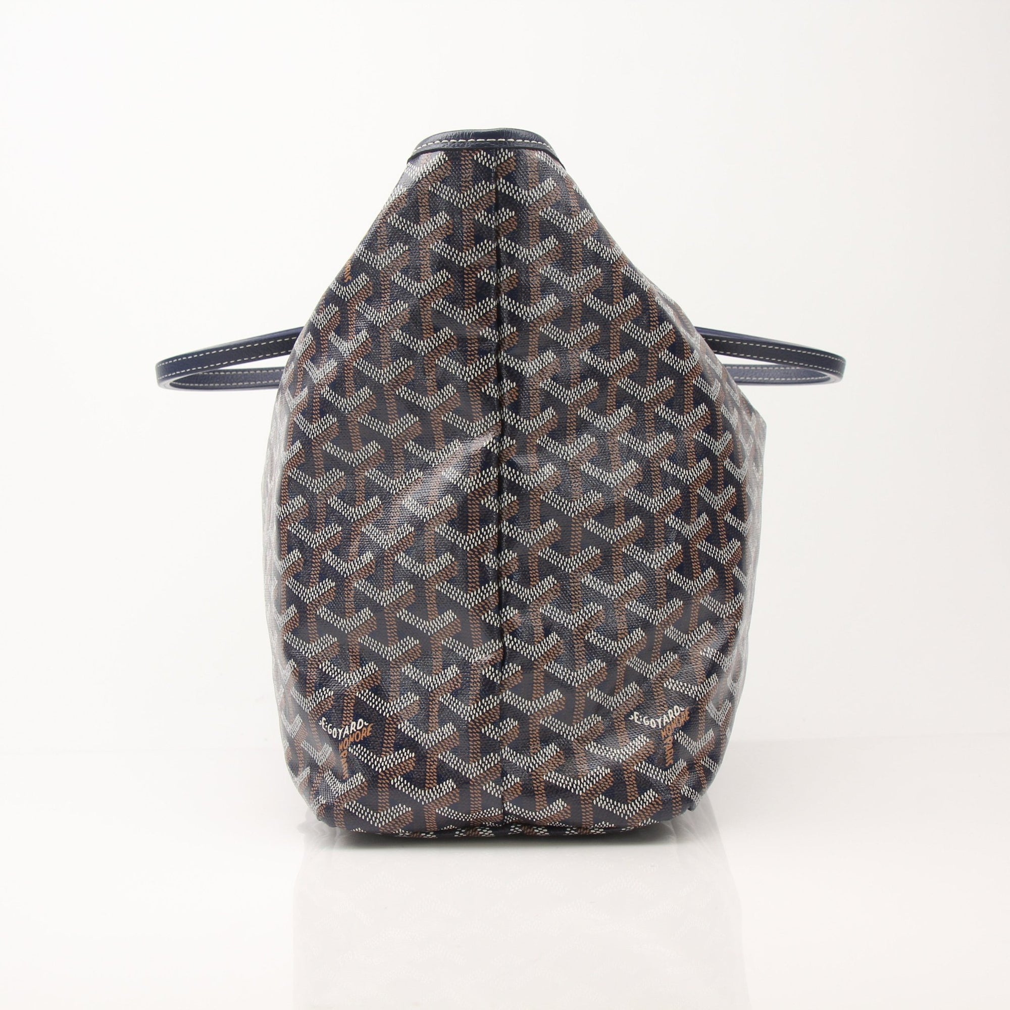 Gold & Beyond Goyard Saint Louis PM tote handbag with beige and brown Goyard signature canvas and leather handles.