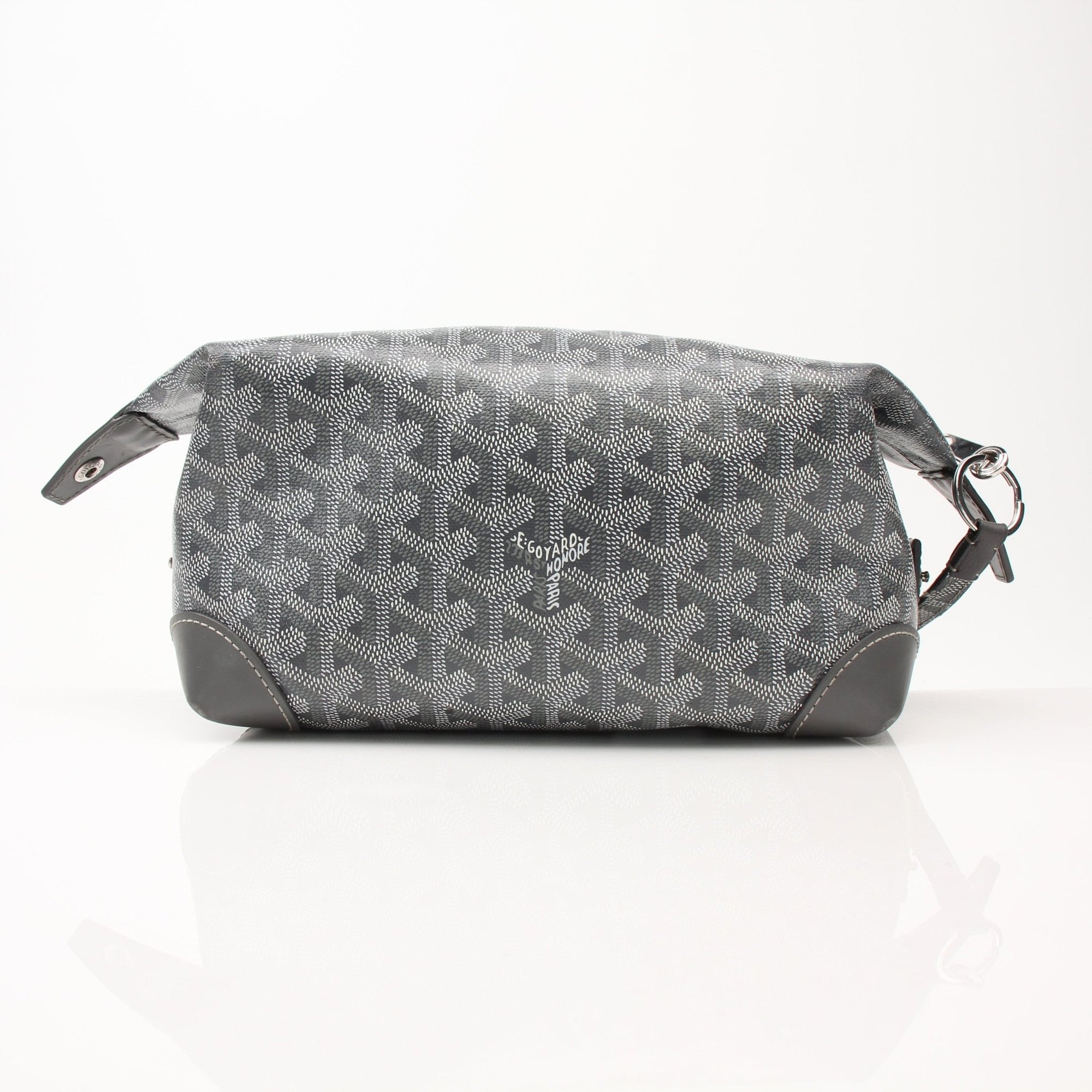 Goyard Boeing 25 Toiletry Bag vanity case by Gold & Beyond with luxurious Goyard pattern and leather trim on a white background