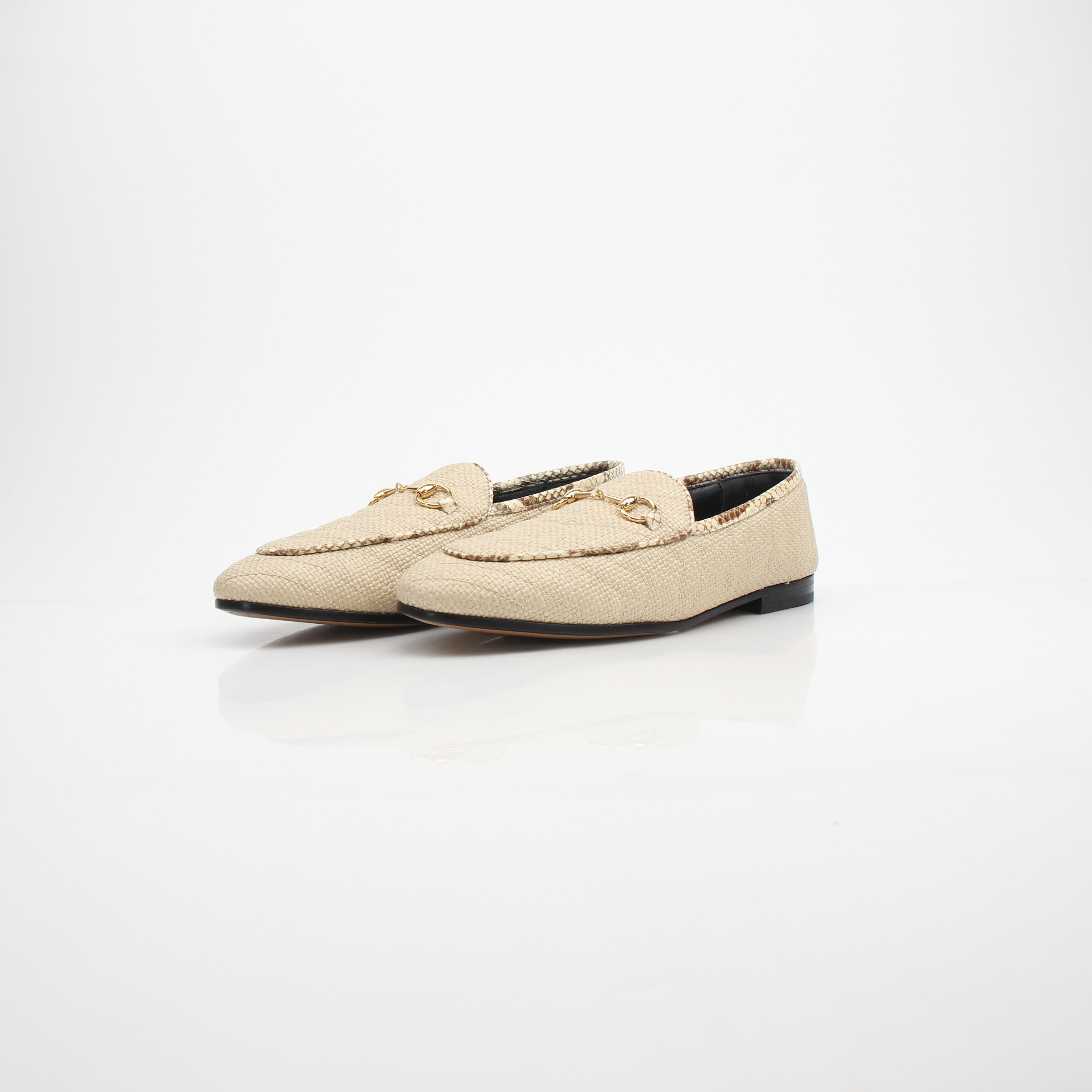 Gucci Women’s Horsebit Raffia Jordaan Loafers