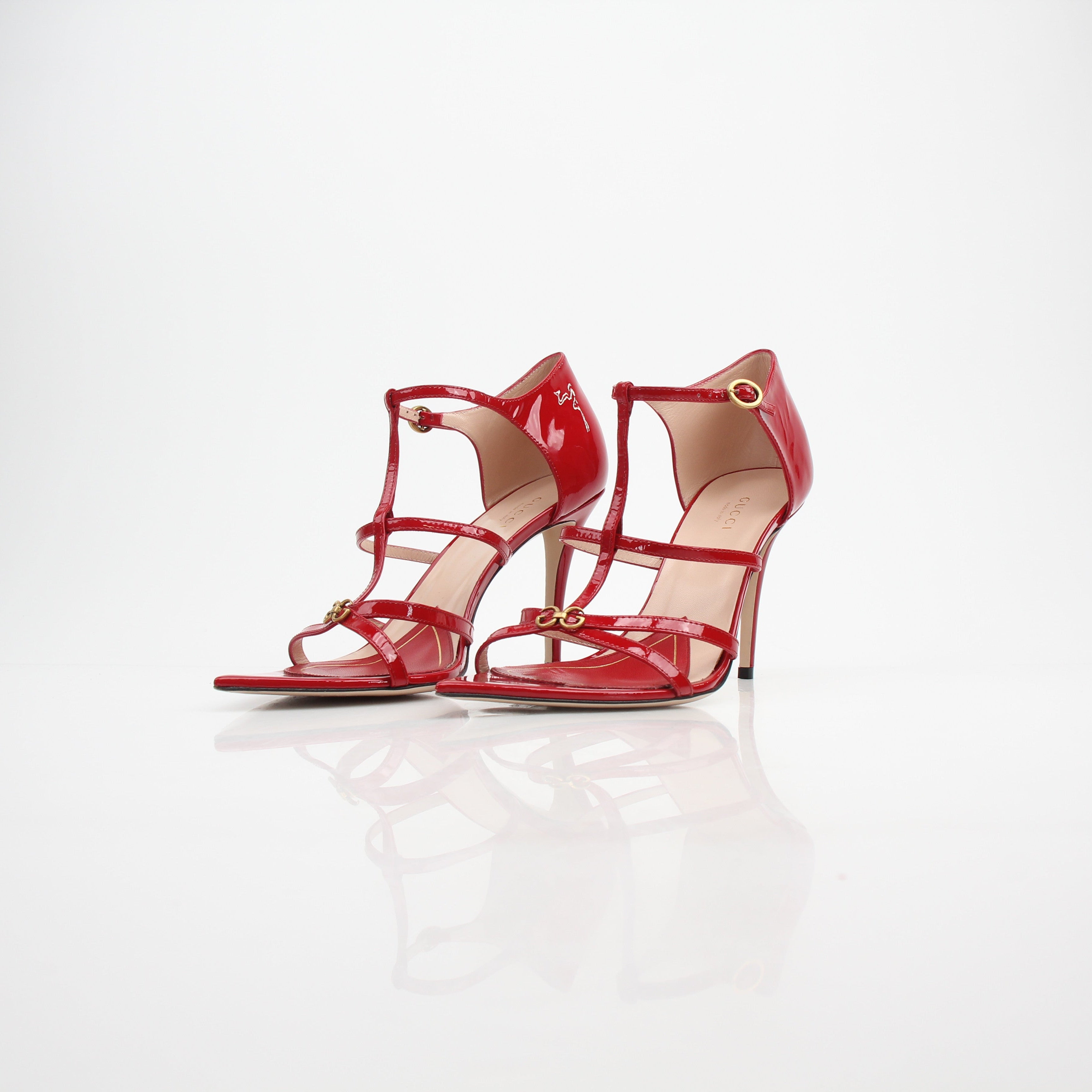 Gucci Women's Double G Patent Leather T-Strap Sandals