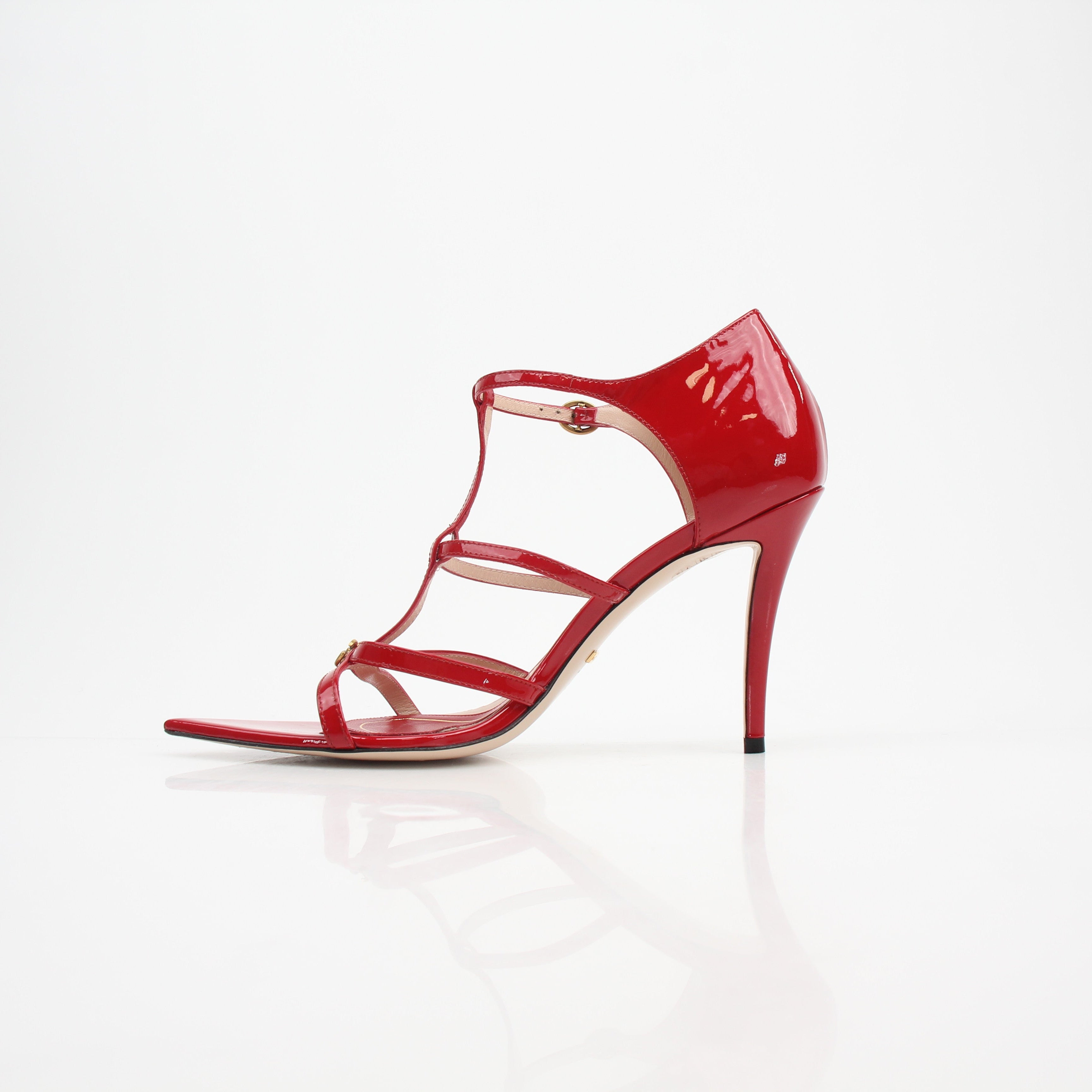 Gucci Women's Double G Patent Leather T-Strap Sandals