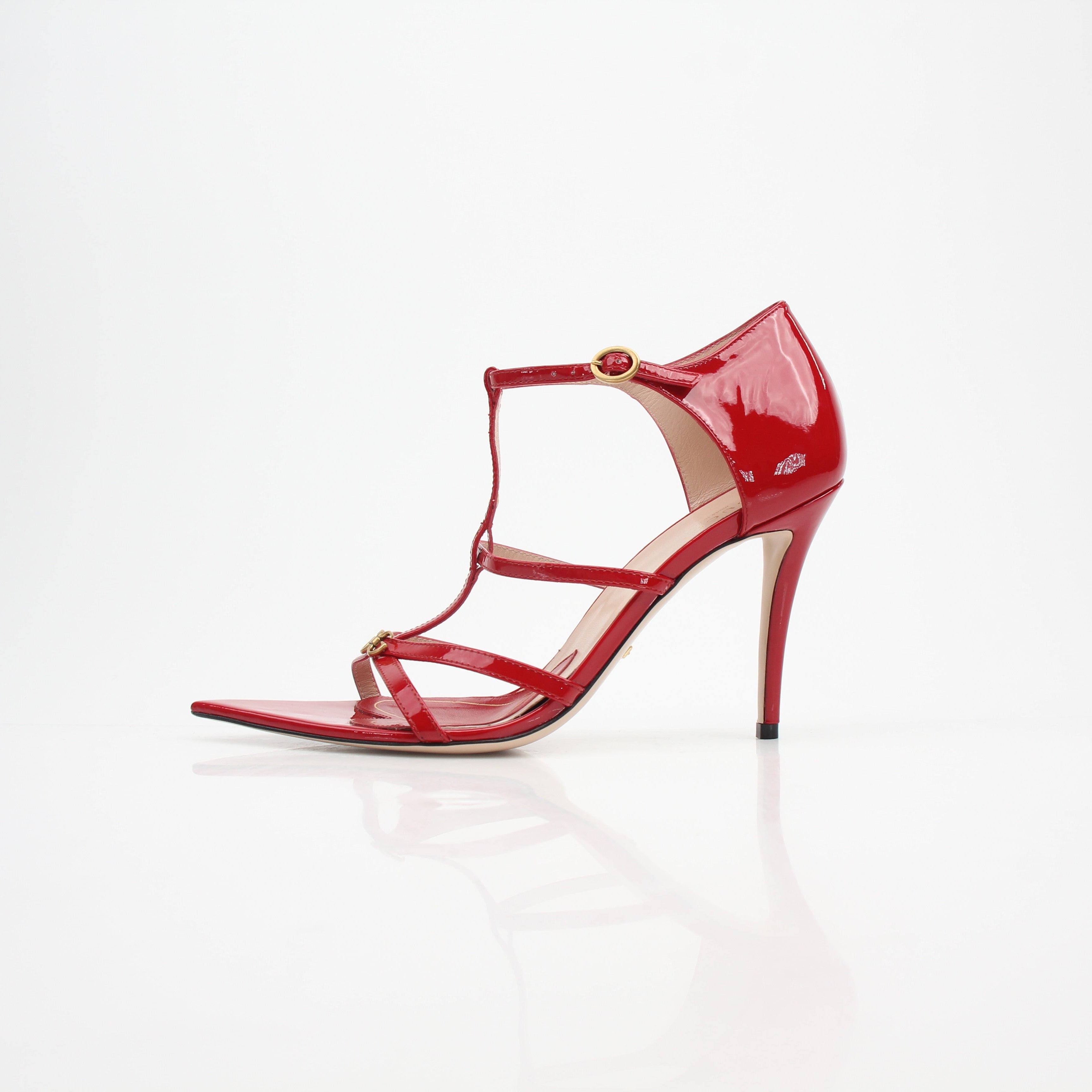 Gucci Women's Double G Patent Leather T-Strap Sandals