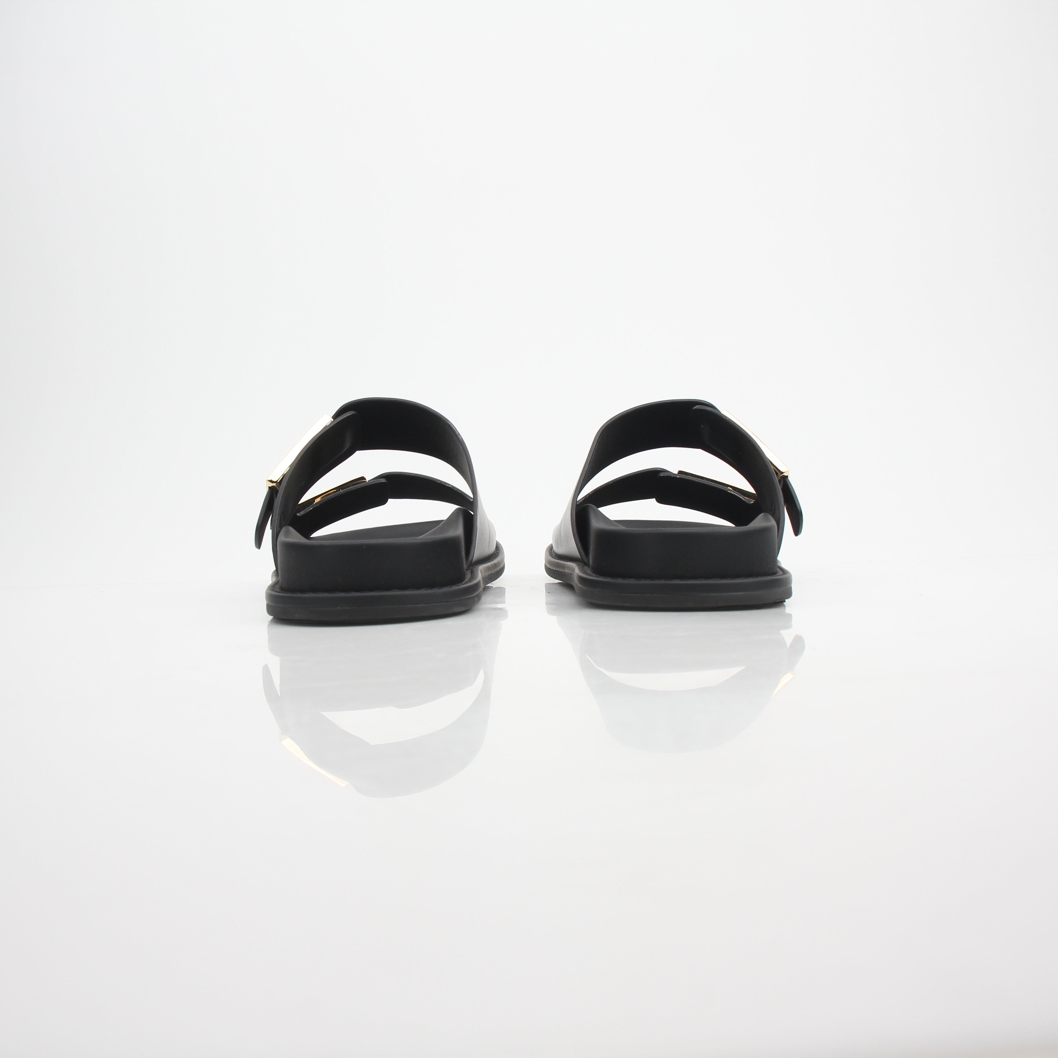 Fendi Women’s Vitello Fendi Feel Buckled Slide Sandals