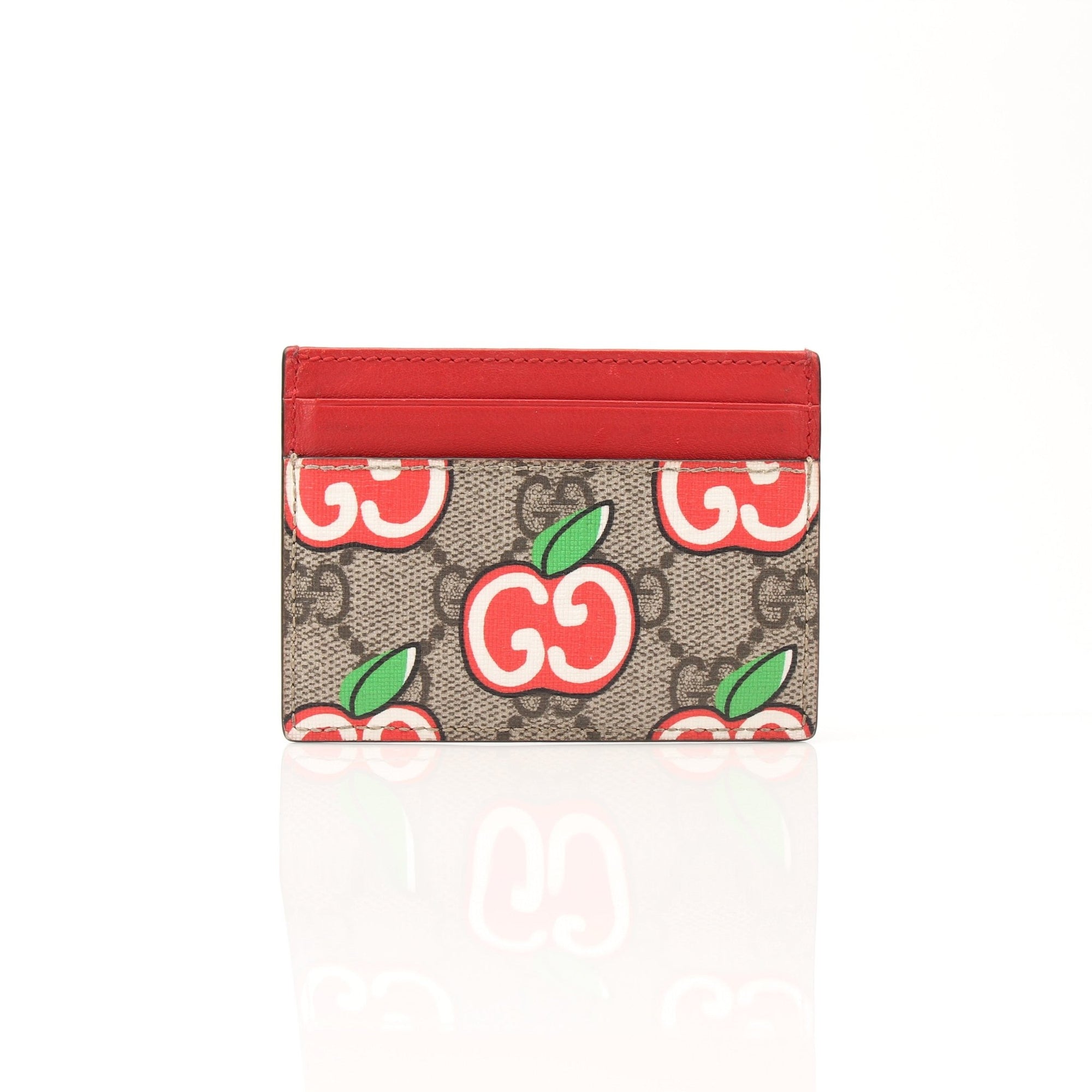 Gucci GG Supreme Apple Cardholder by Gold & Beyond showing the designer branded fabric card holder with multiple card slots.