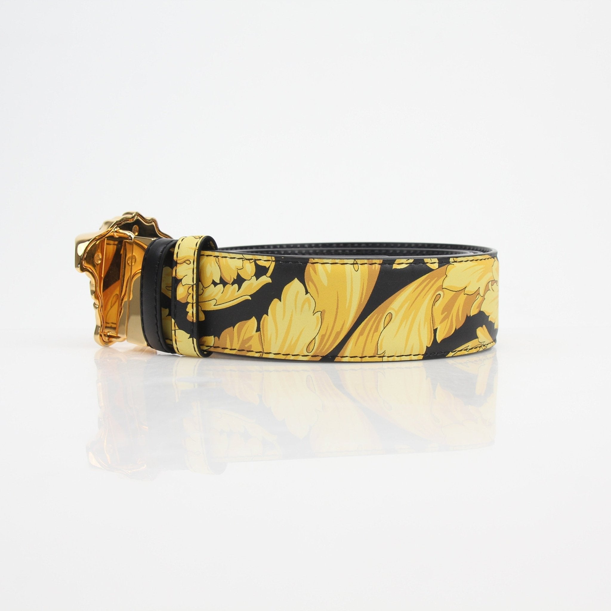 Versace Men's La Medusa Reversible Printed Leather Belt – Gold