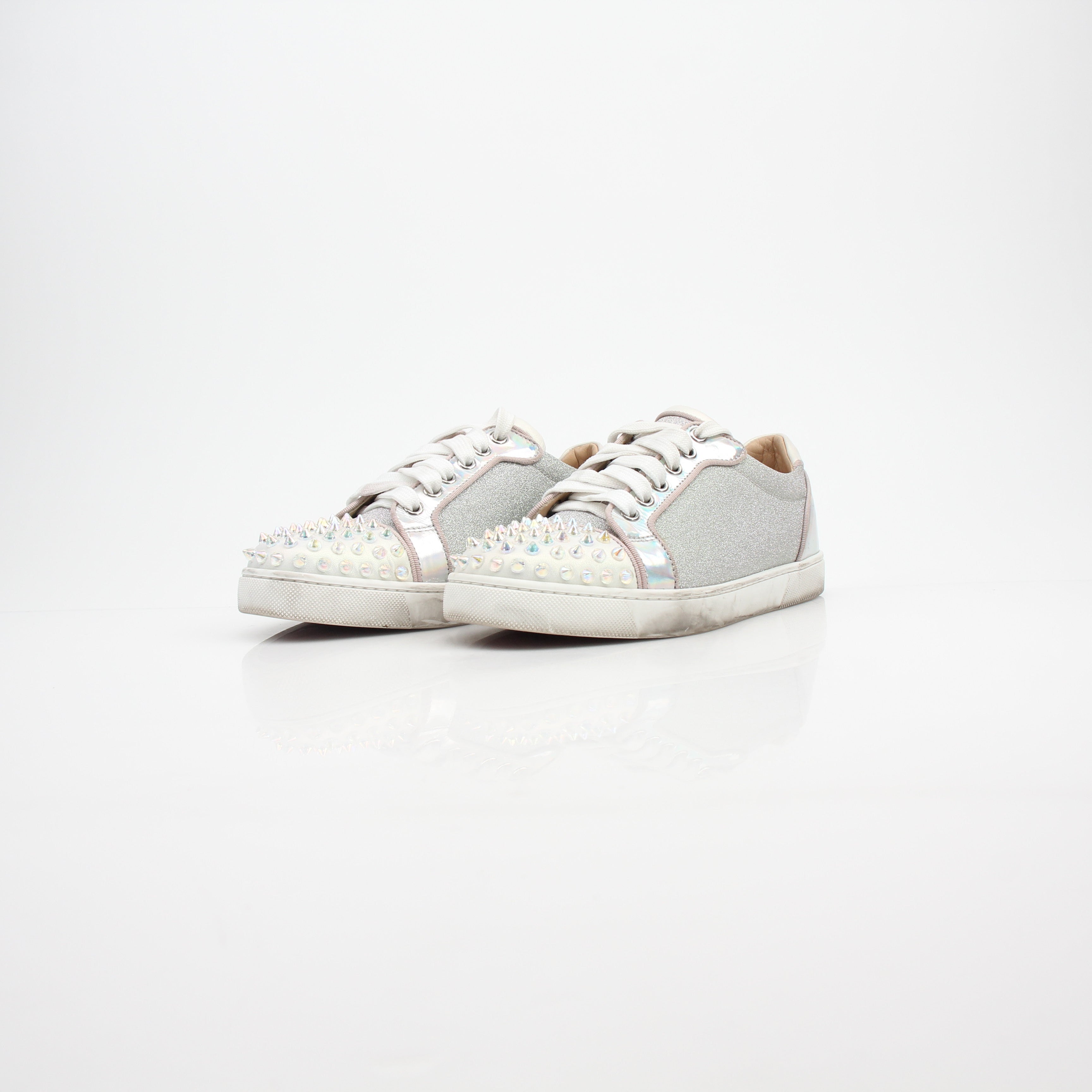 Christian Louboutin Women's Iridescent Glitter Vieira Spike Orlato Low Top Sneakers