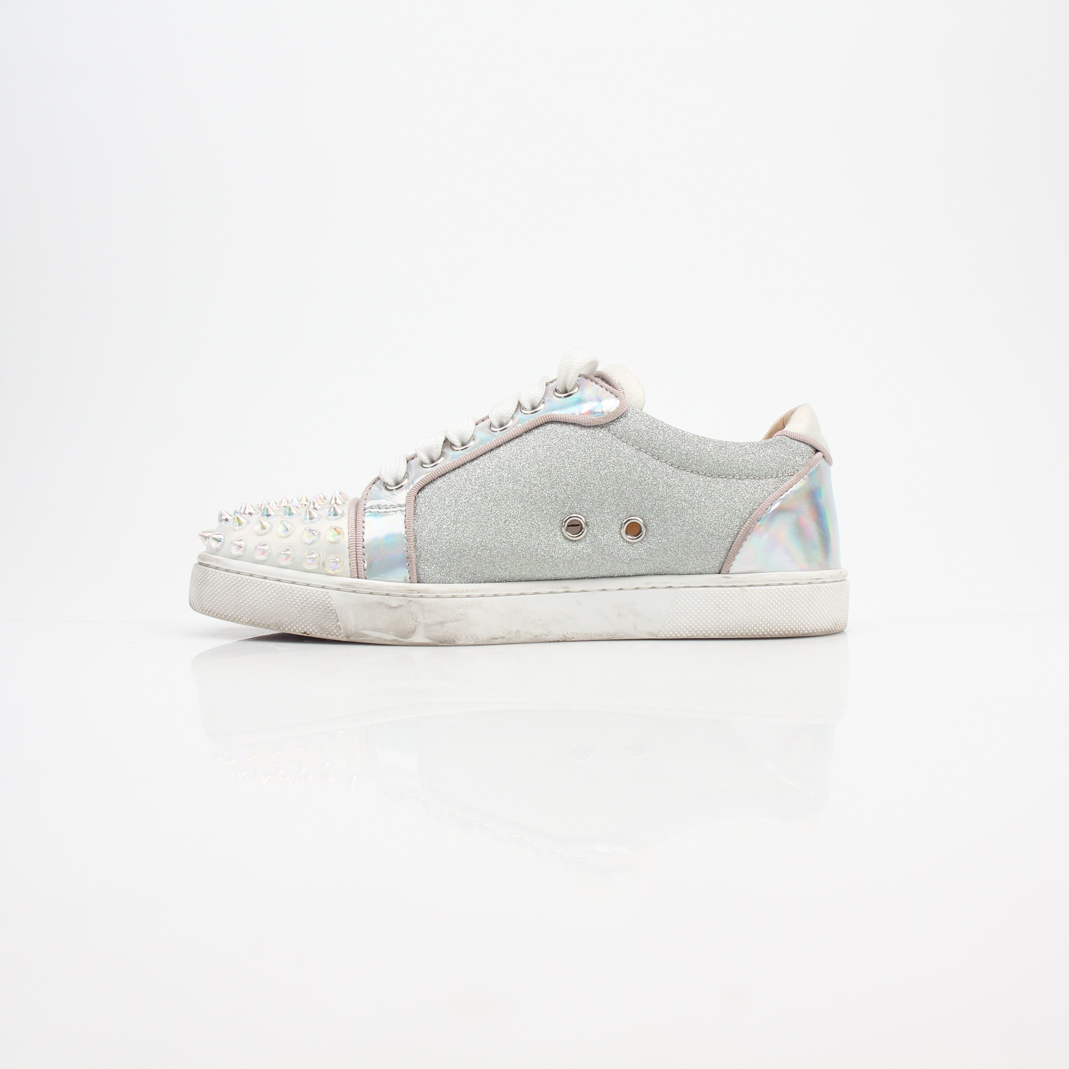 Christian Louboutin Women's Iridescent Glitter Vieira Spike Orlato Low Top Sneakers