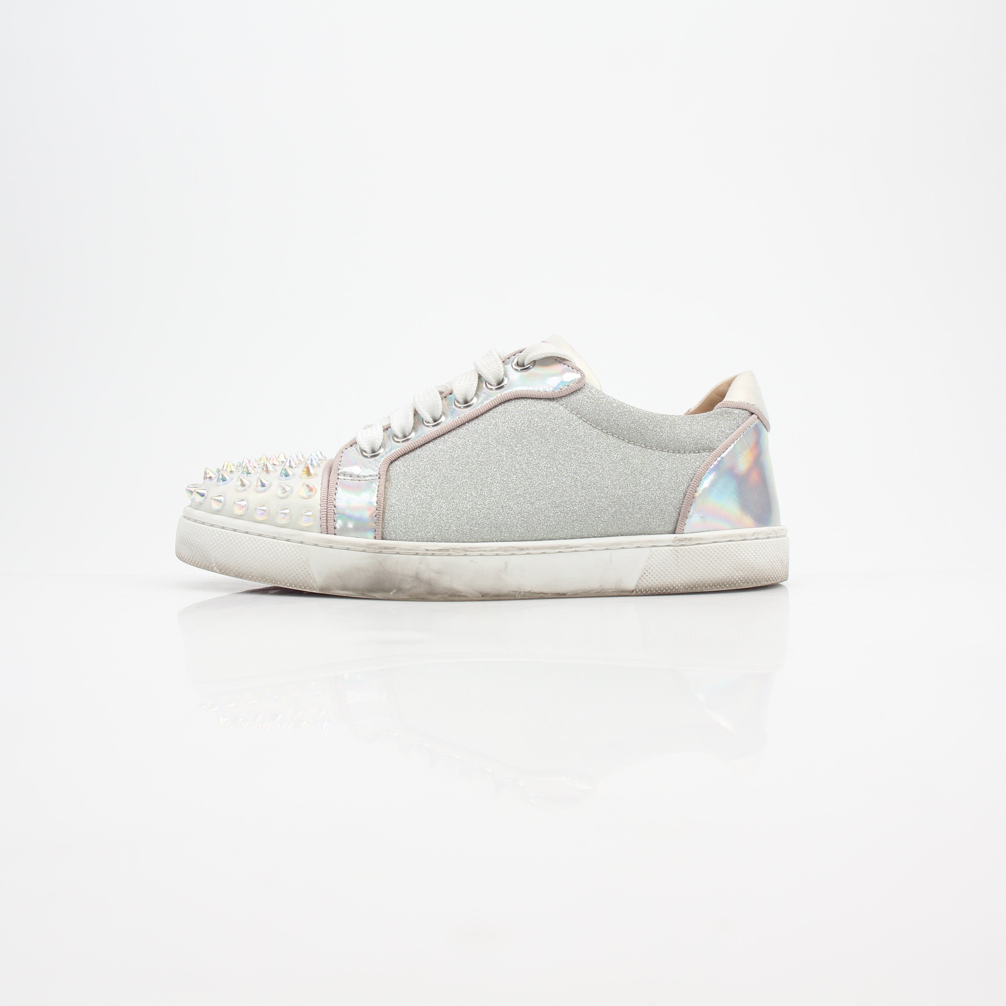 Christian Louboutin Women's Iridescent Glitter Vieira Spike Orlato Low Top Sneakers