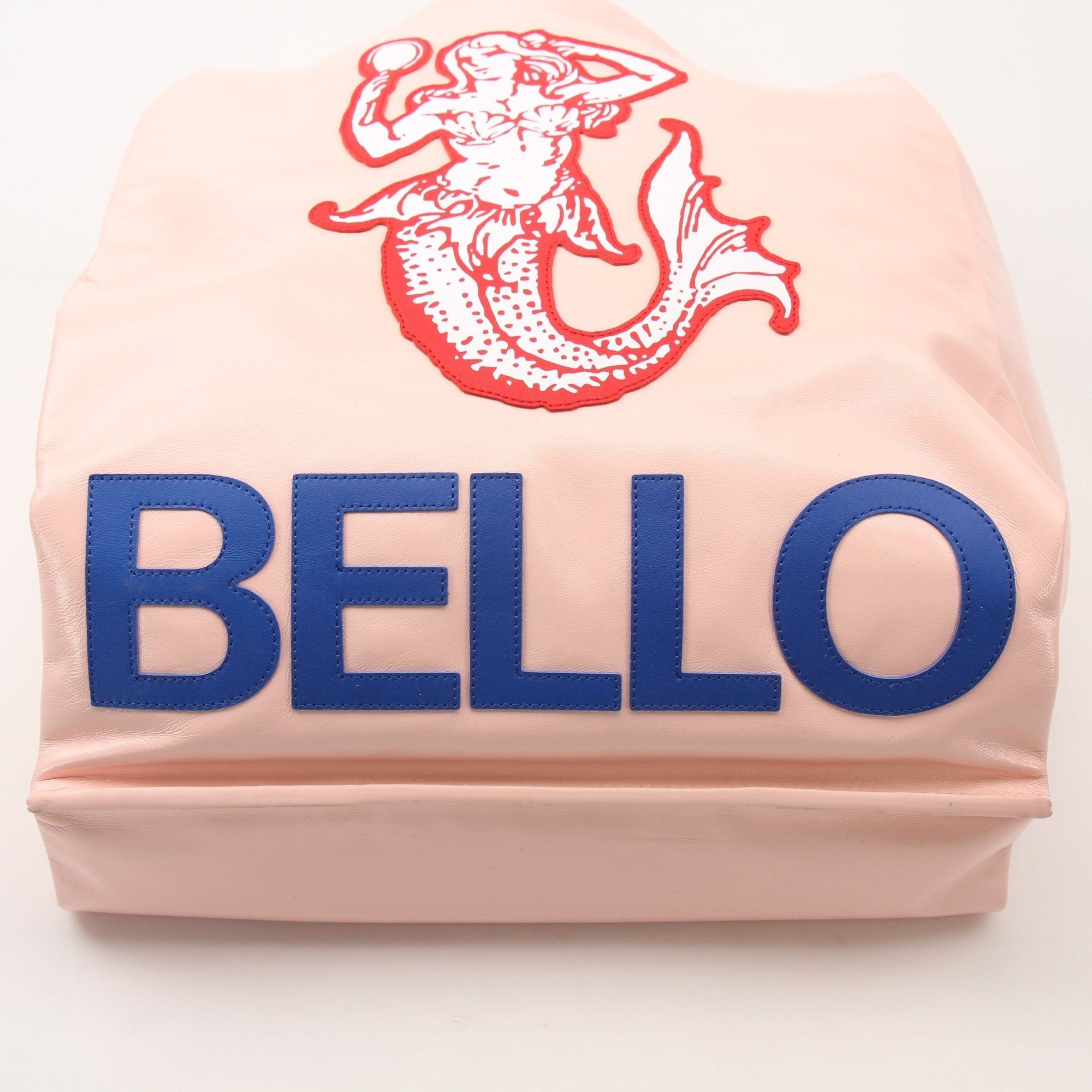 Pink Bottega Veneta Super Mercato Mermaid tote handbag with woven design and gold accents, displayed on a neutral background.