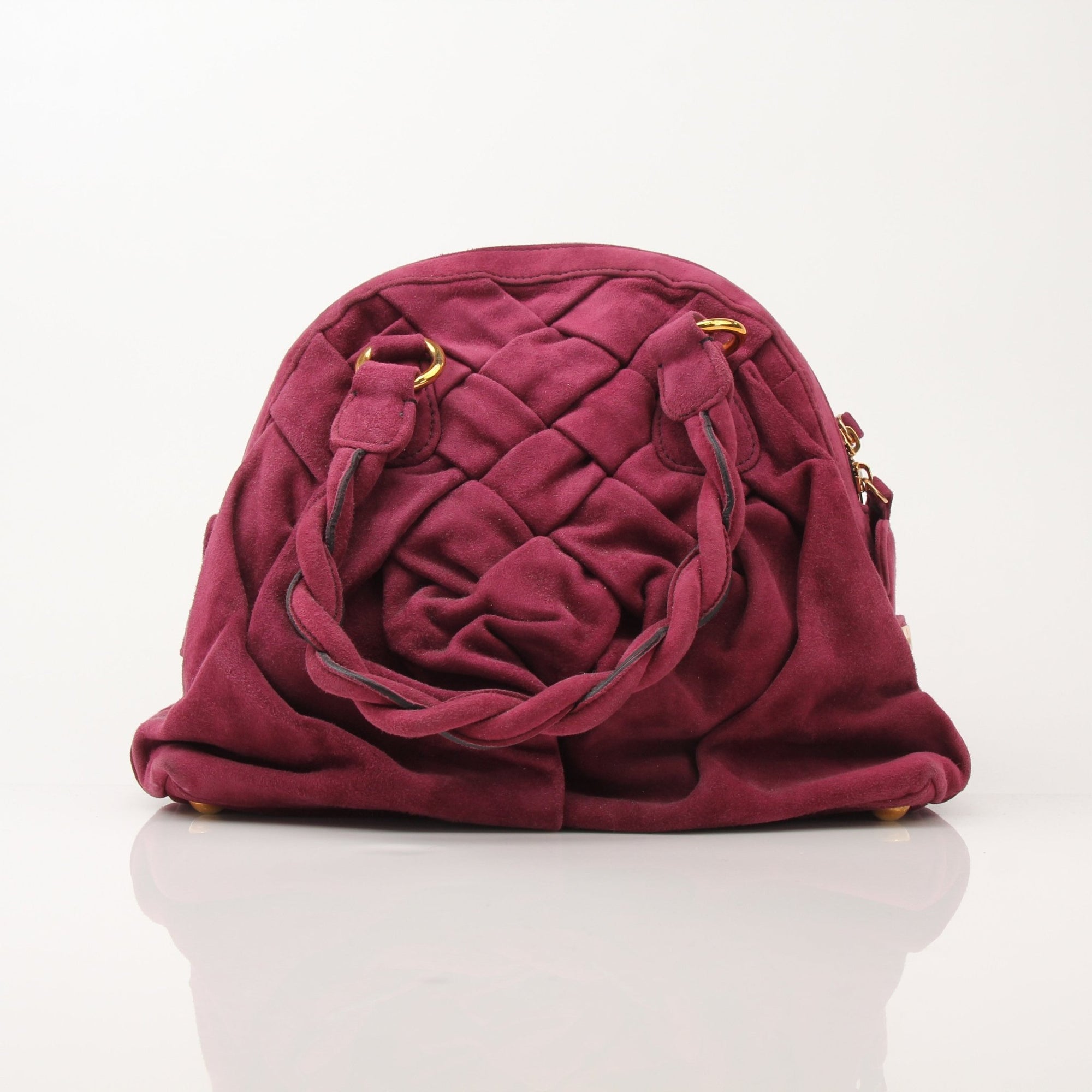 Gold & Beyond Valentino purple couture dome handbag with top handle and gold accents, stylish and elegant for casual or formal wear.