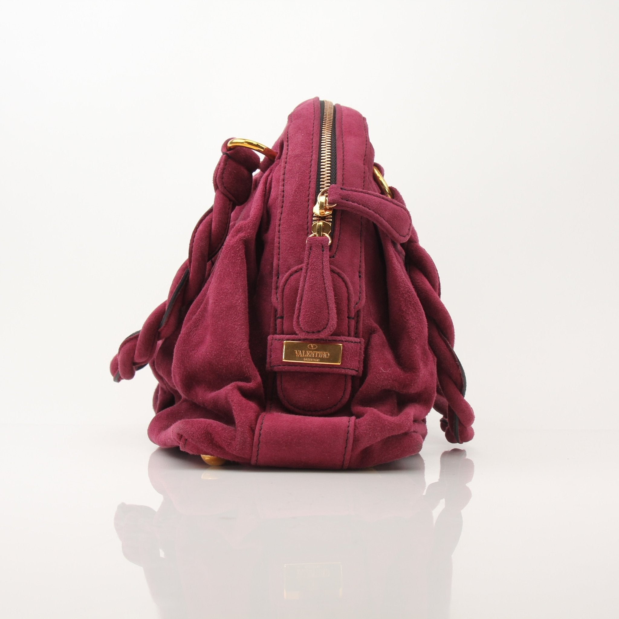Gold & Beyond Valentino Purple Couture Dome Bag handbag with rounded purple leather and gold-tone accents, front view.