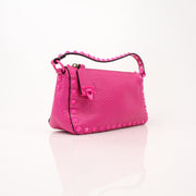 Gold & Beyond Valentino Fuchsia Pink Rockstud Flip Lock Shoulder Bag handbag with signature stud details and shoulder strap.