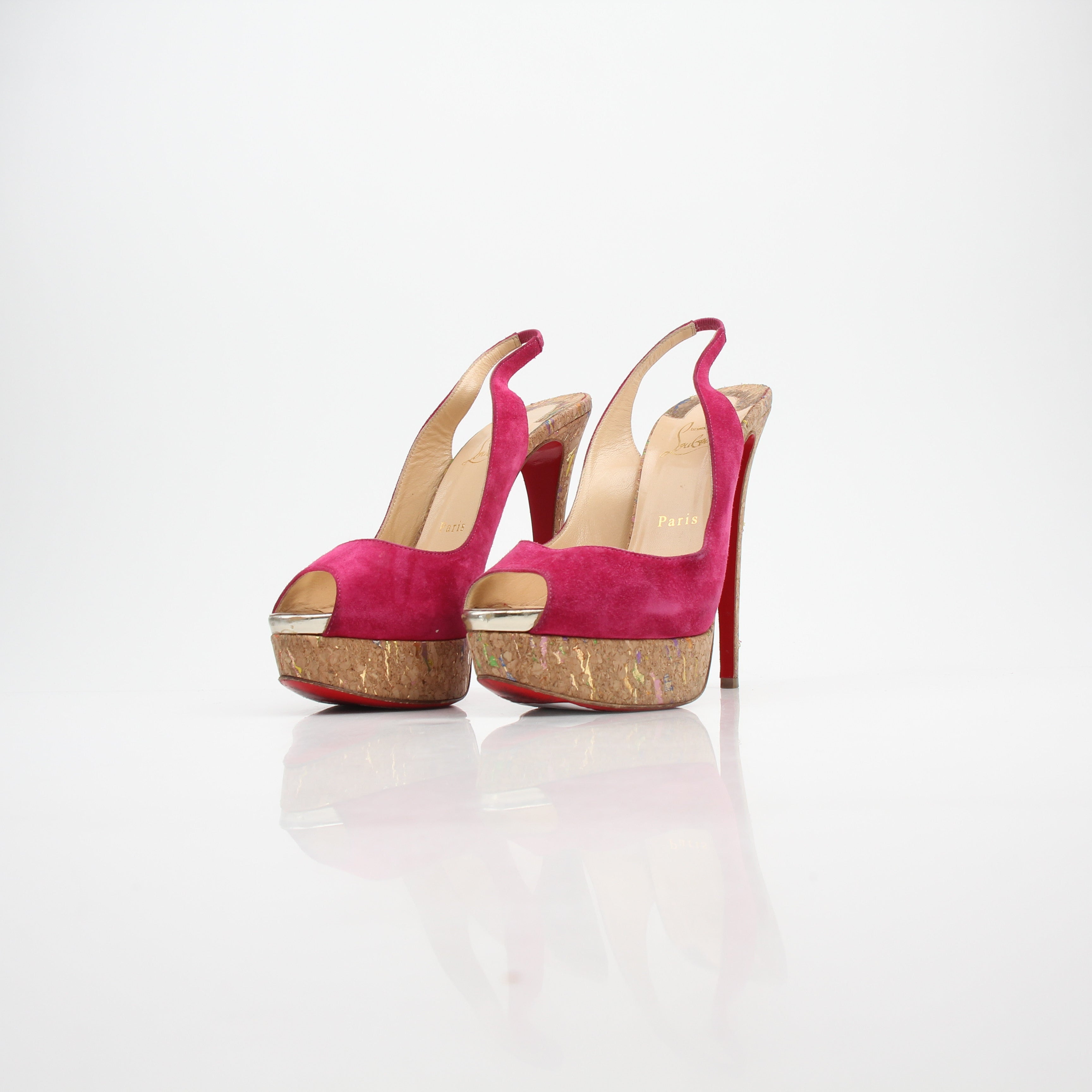Christian Louboutin Lady Peep Slingback Platform Heels