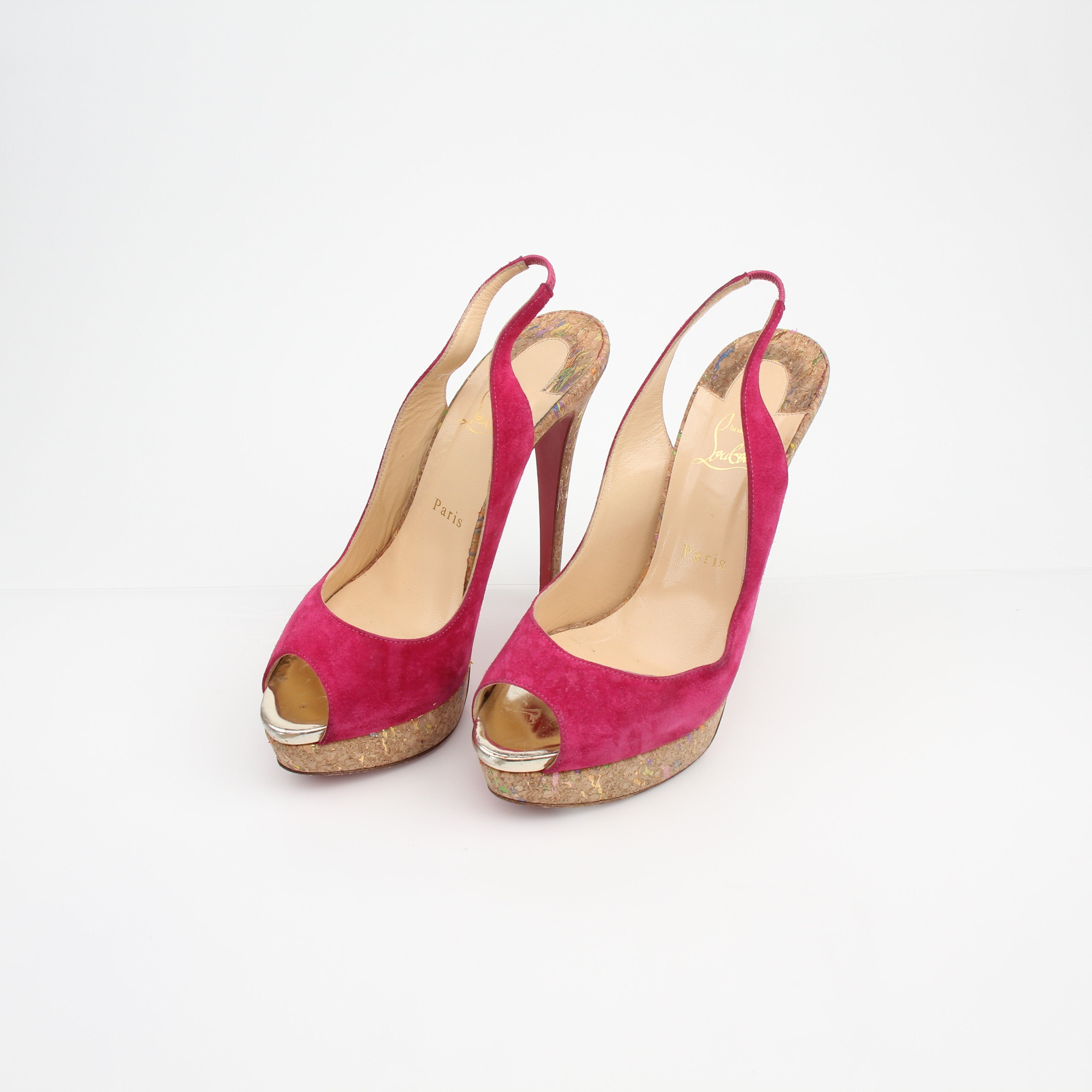 Christian Louboutin Lady Peep Slingback Platform Heels