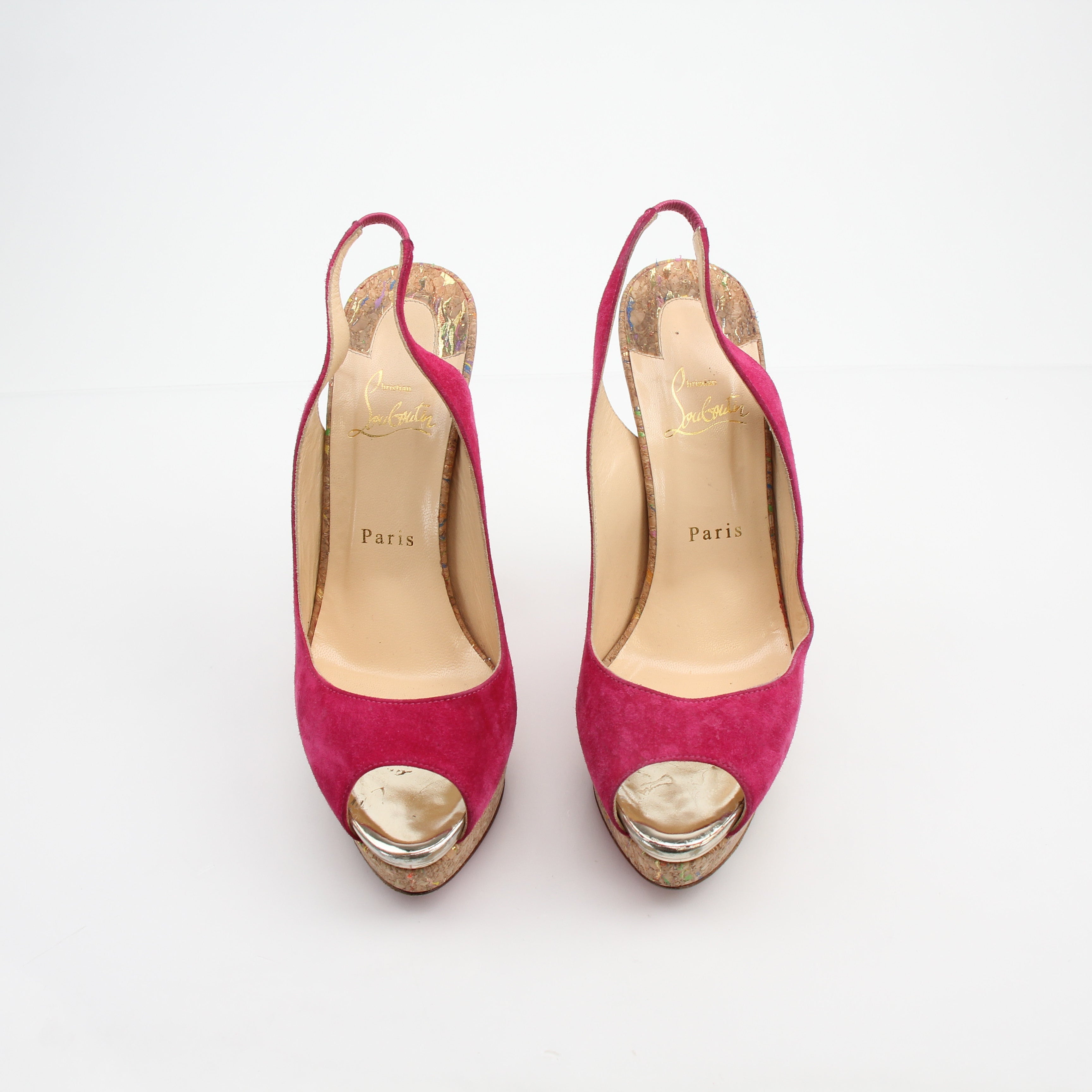 Christian Louboutin Lady Peep Slingback Platform Heels