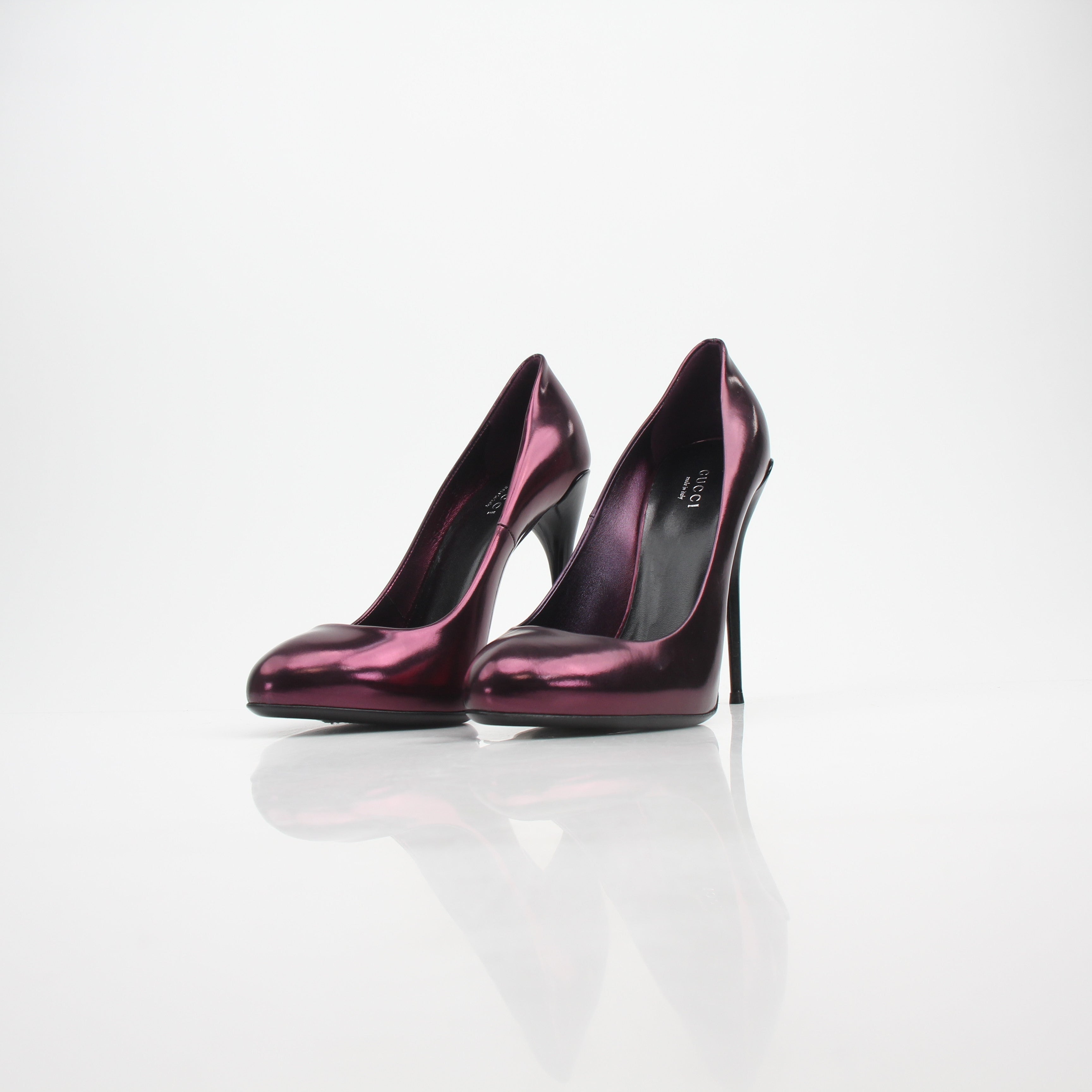 Gucci Metallic Burgundy Leather Platform Pumps