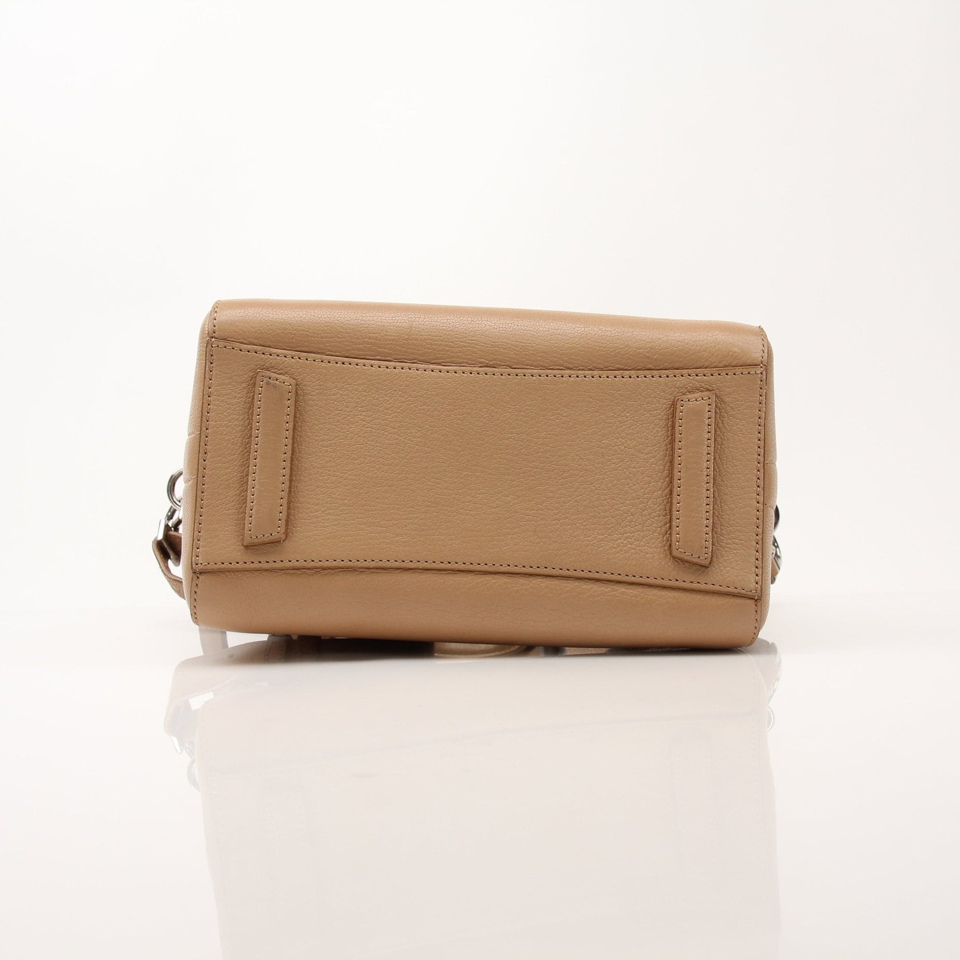 Givenchy brown Antigona Mini handbag with top handle and gold hardware, featuring soft leather and structured design.