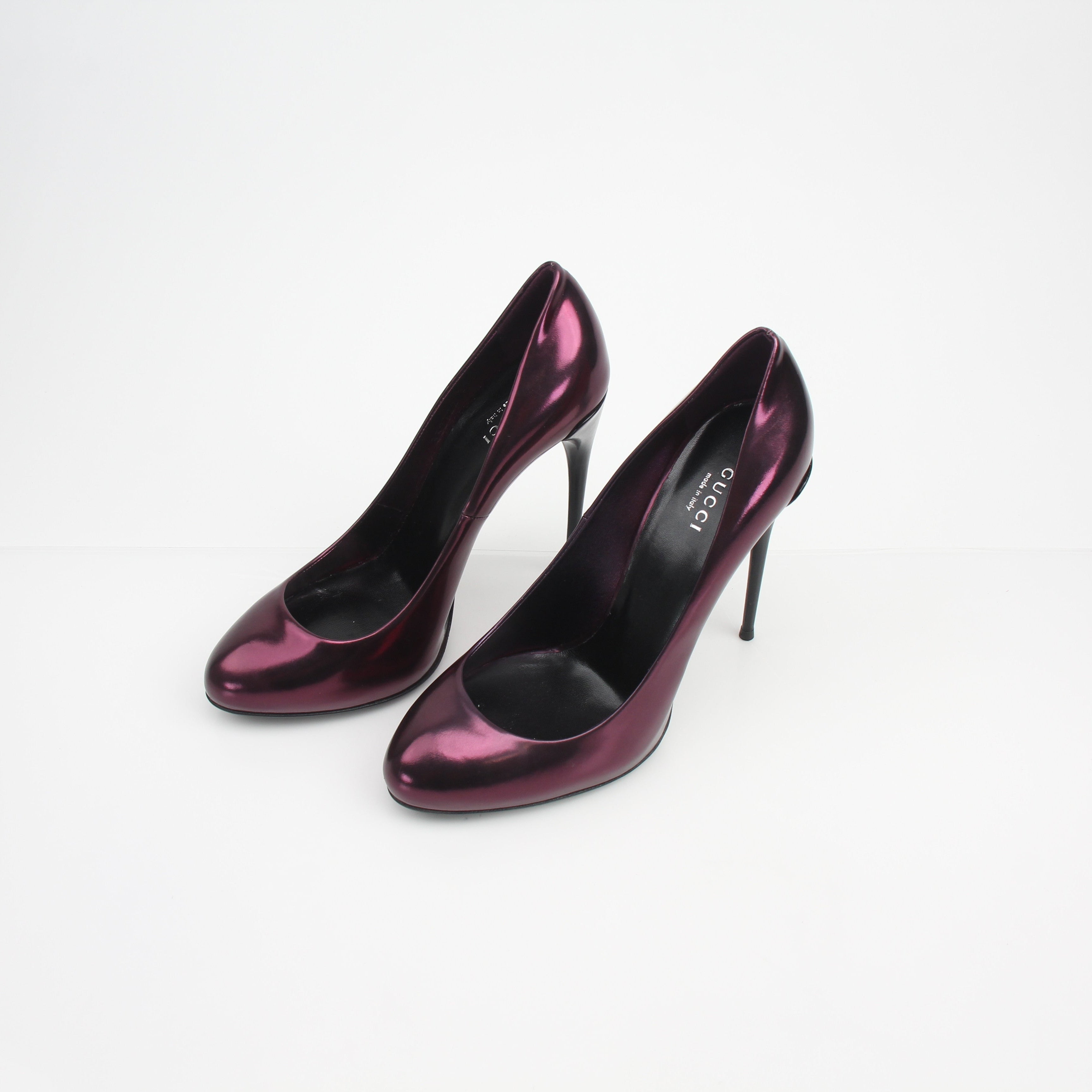Gucci Metallic Burgundy Leather Platform Pumps