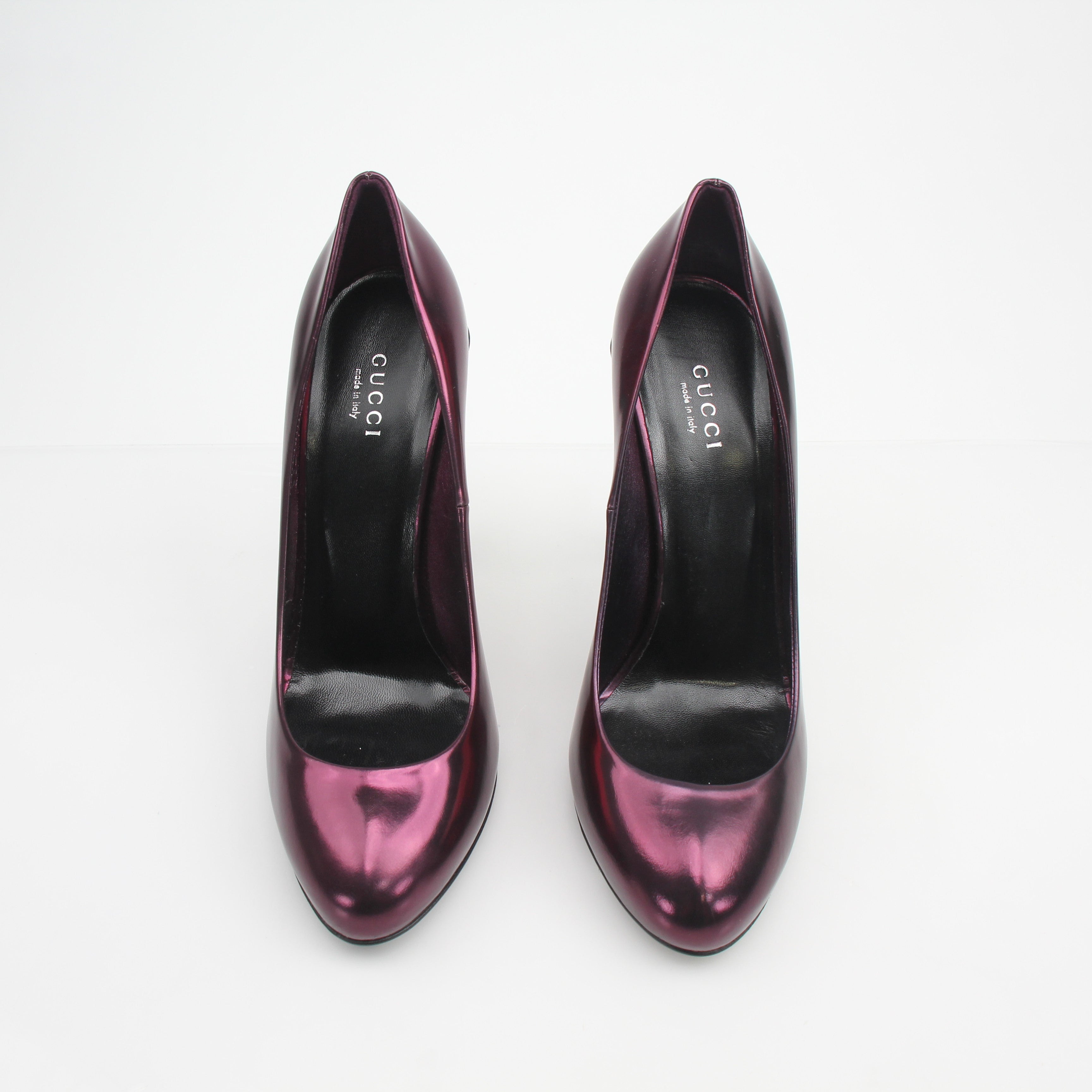 Gucci Metallic Burgundy Leather Platform Pumps