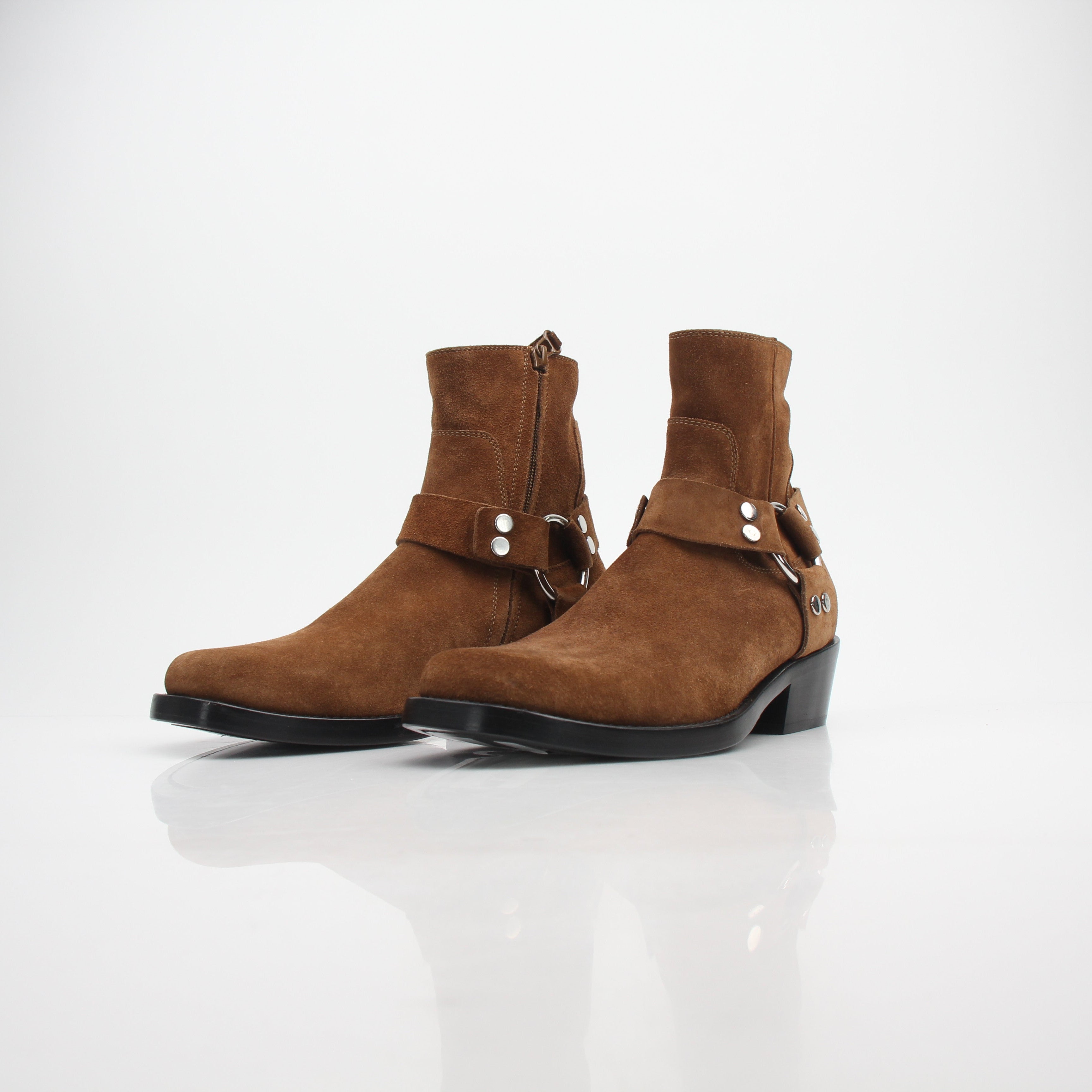 Balenciaga Women's Brown Suede Harness Ankle Boots