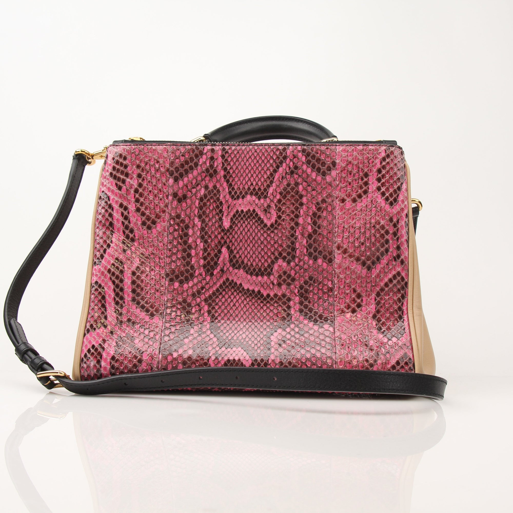 Pink Python Dolce & Gabbana Miss Sicily handbag with top handle, featuring gold accents and a structured design.