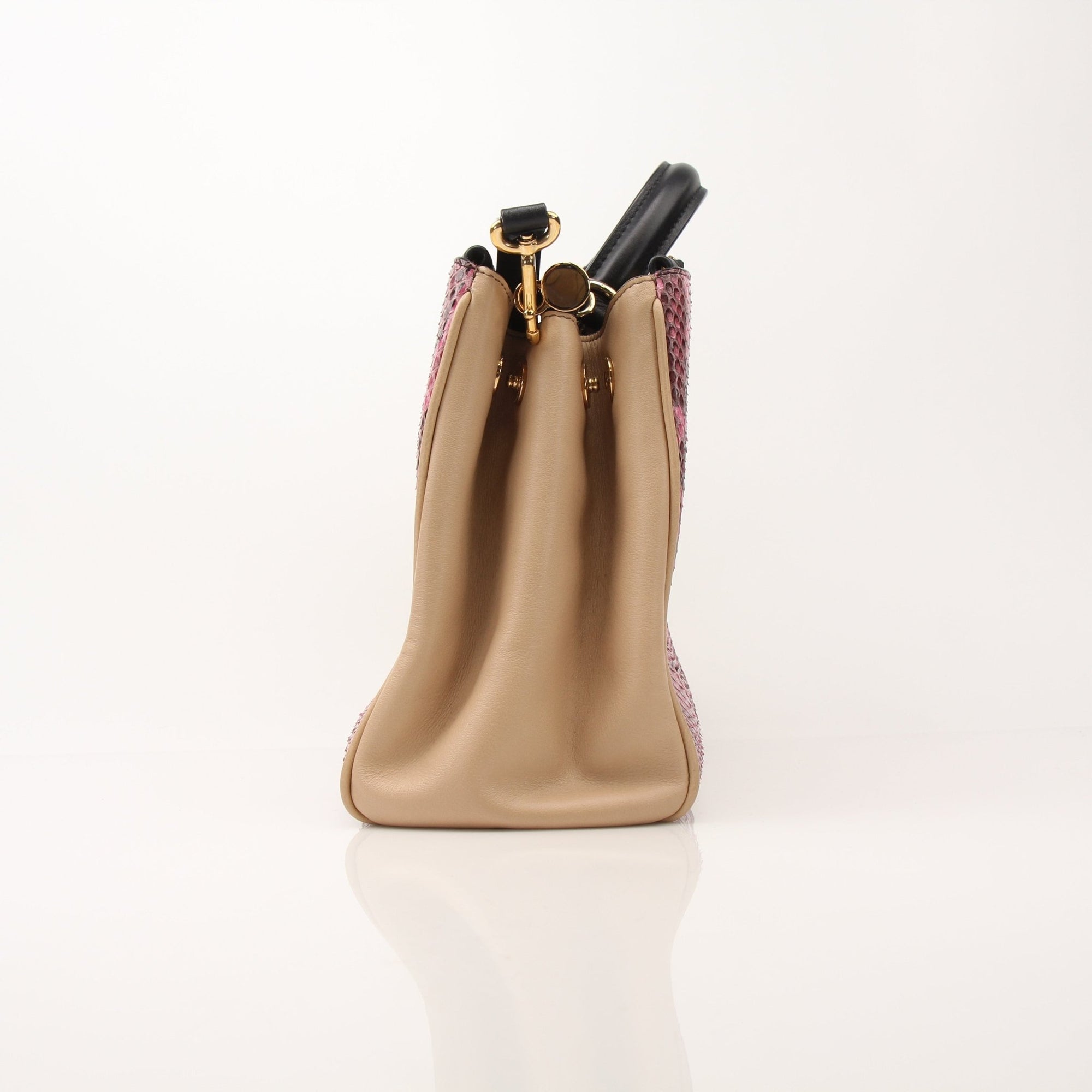 Pink Python Dolce & Gabbana Miss Sicily top handle handbag with gold accents, featuring a structured design and signature style.